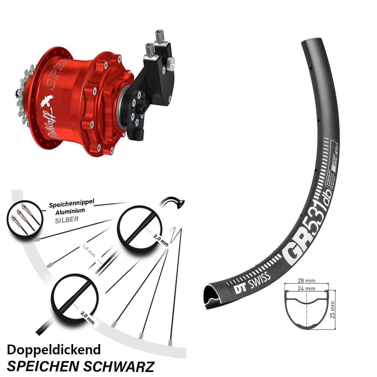 Hinterrad 27,5 Zoll DT Swiss GR 531 Disc Rohloff Speedhub 500/14 CC DB OEM Tandem rot