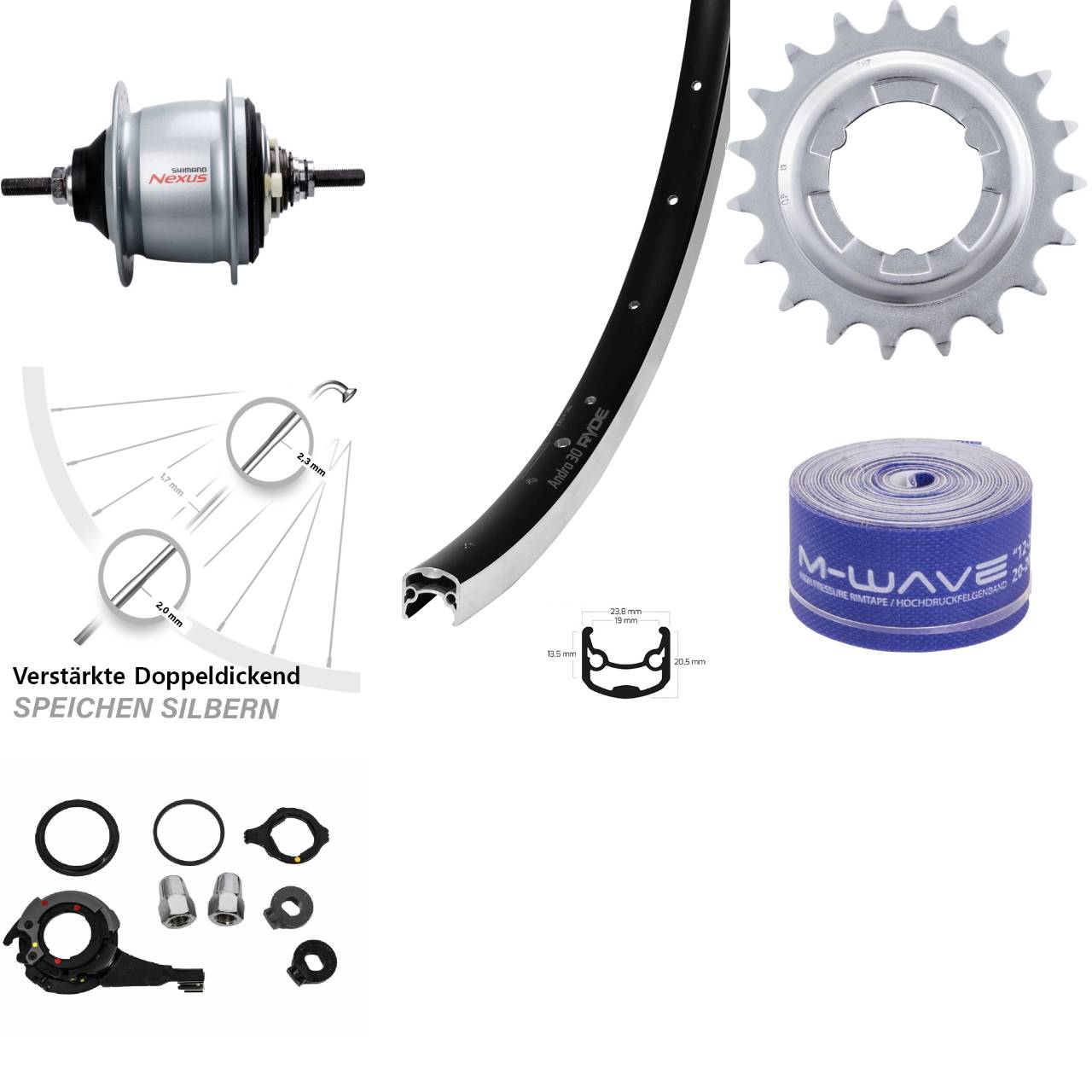 26 Zoll Ryde Andra 30 Shimano Nexus 8 Gang Hinterrad mit Freilauf