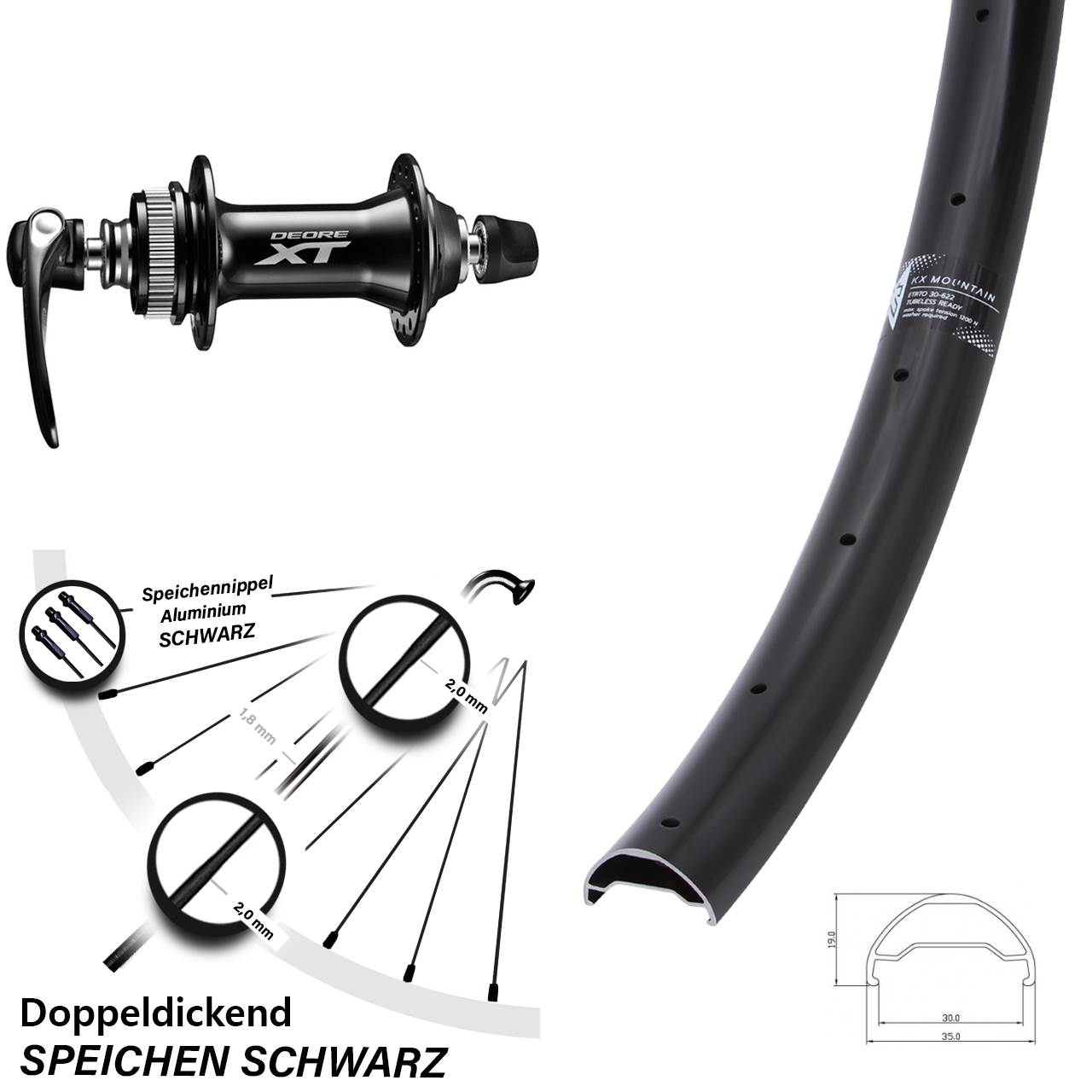 Centerlock Vorderrad für Schnellspanner 29 Zoll KX Mountain Shimano XT