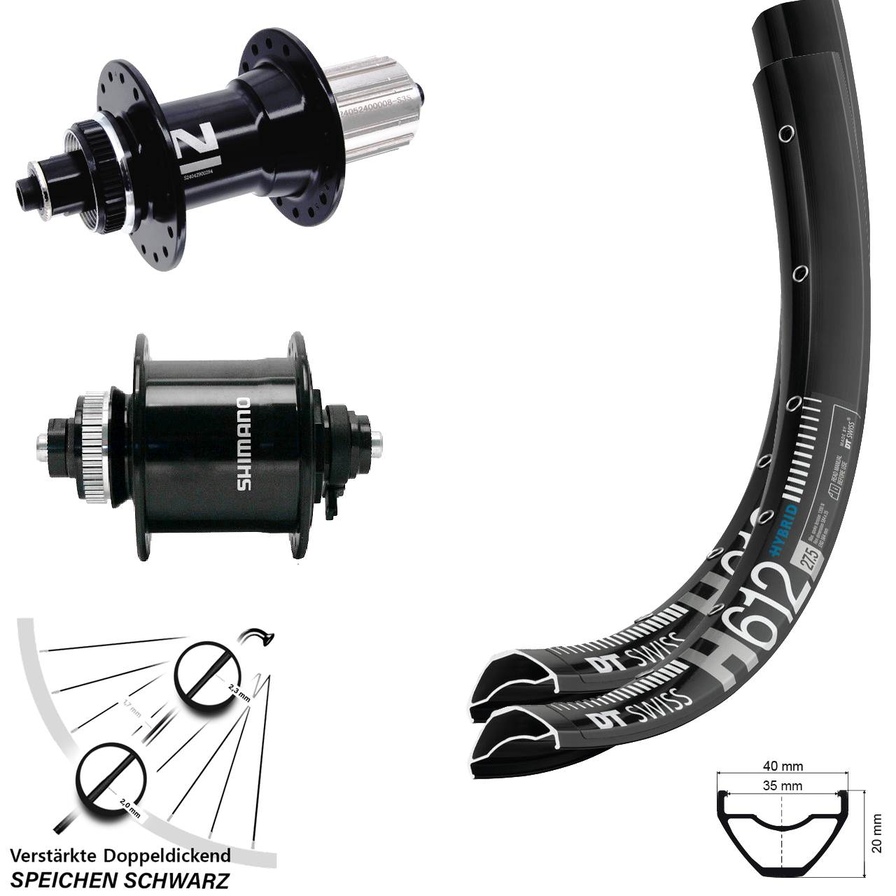 27,5 Zoll DT Swiss H 612 Novatec D042 Shimano DH-UR700 Disc Laufrad-Satz QR 8-12 fach HG