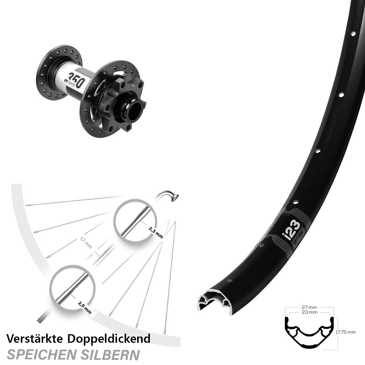 Vorderrad 6-Loch 28-29 Zoll WTB i23 DT Swiss 350 12x100