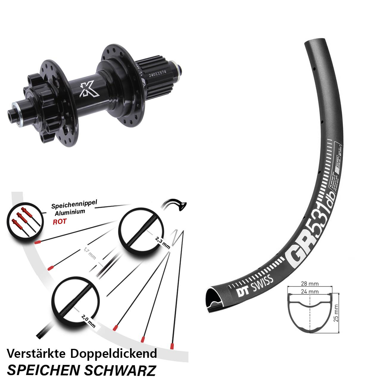 Disc Laufrad QR 28-29 Zoll DT Swiss GR531 KX-M Micro Spline
