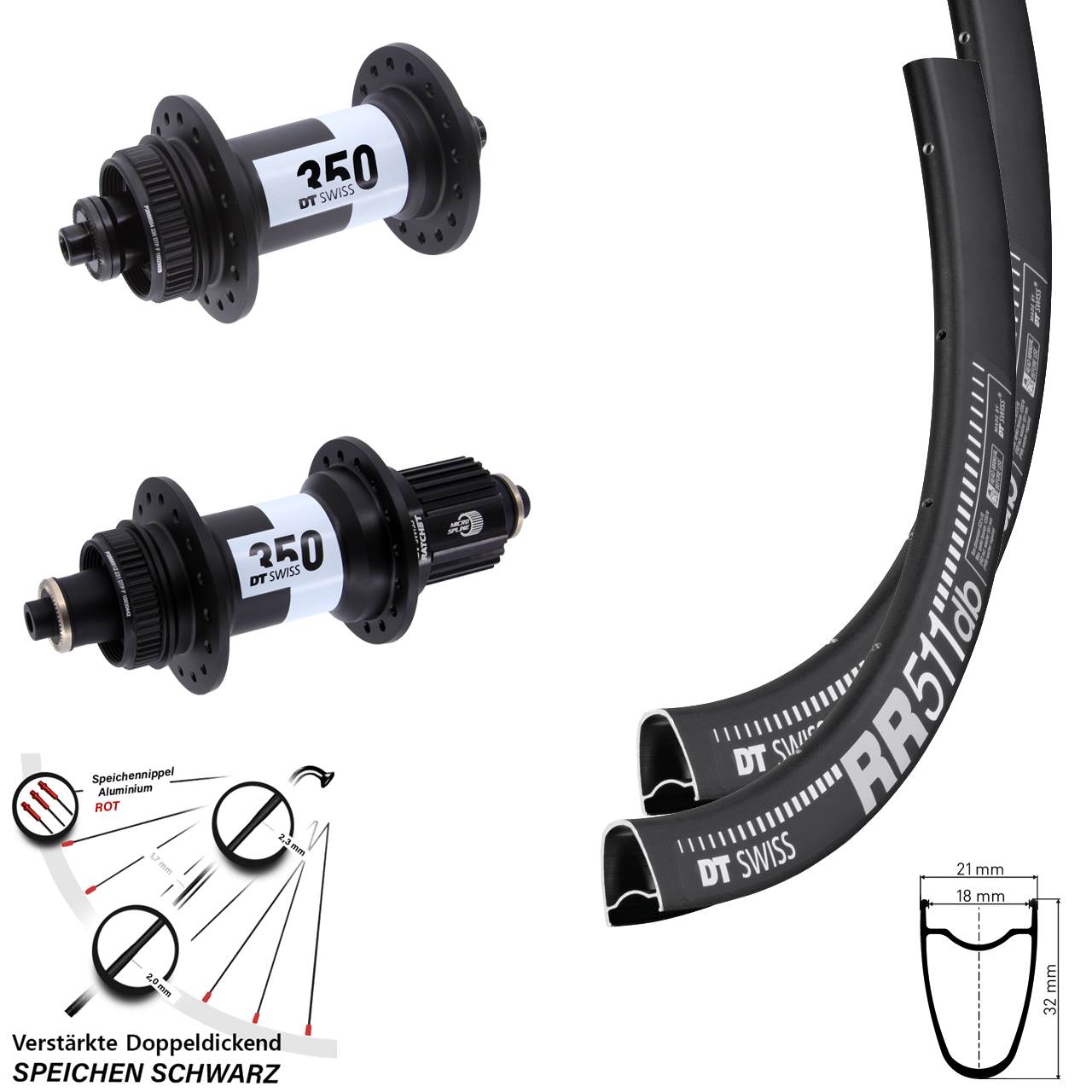 DT Swiss RR 511 350 28 Zoll Centerlock Laufradsatz QR Micro Spline