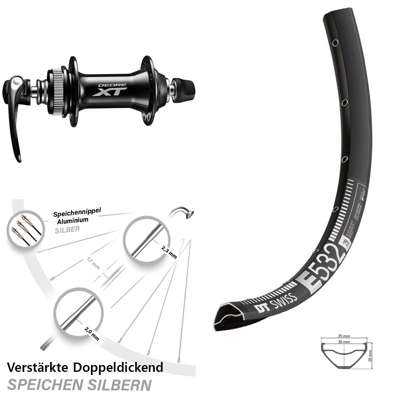 29 Zoll DT Swiss E 532 Shimano HB-M8000 Disc Laufrad QR
