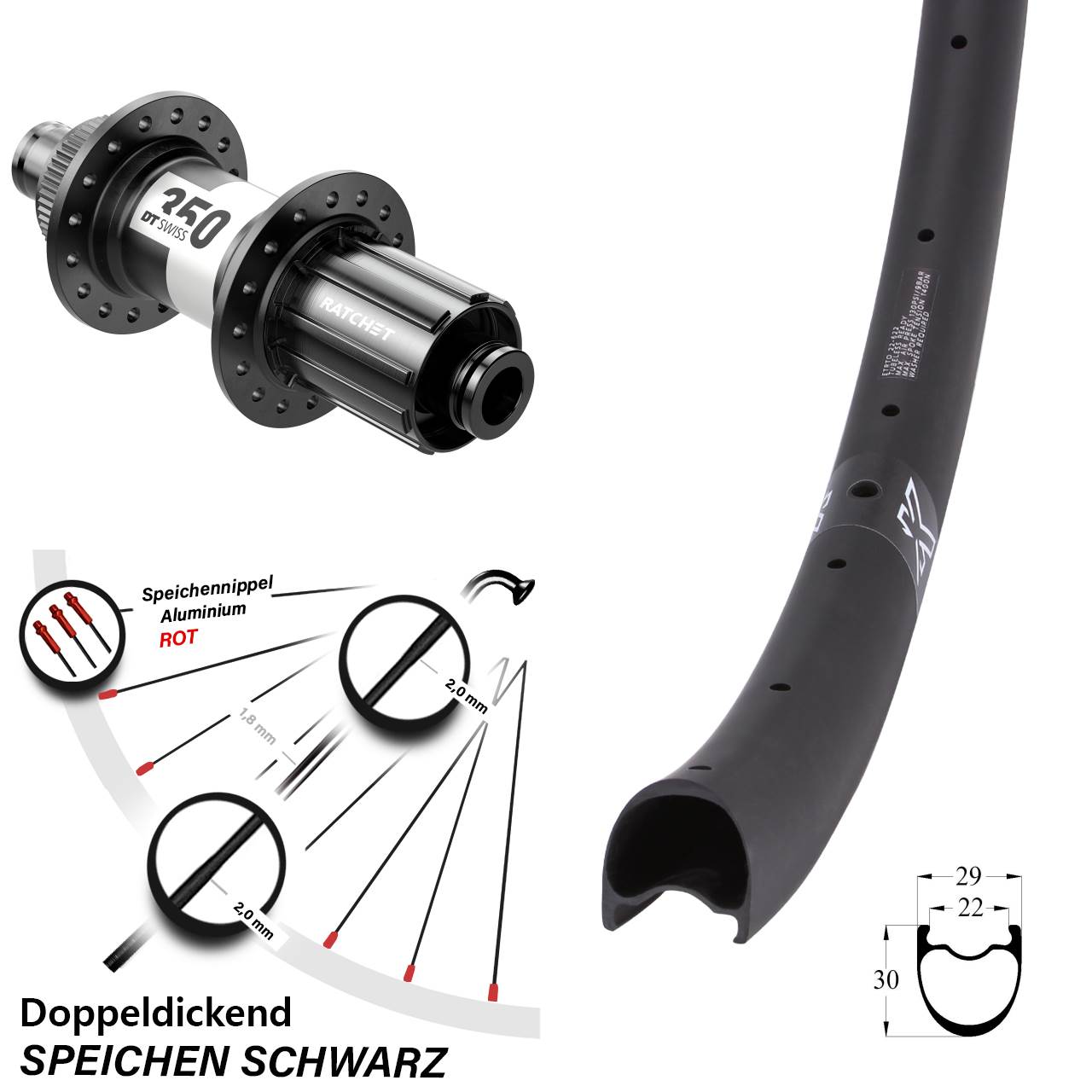 Hinterrad Centerlock 12x142 28 Zoll KX-RC Gravel Carbon DT Swiss 350 Road 11-12 fach