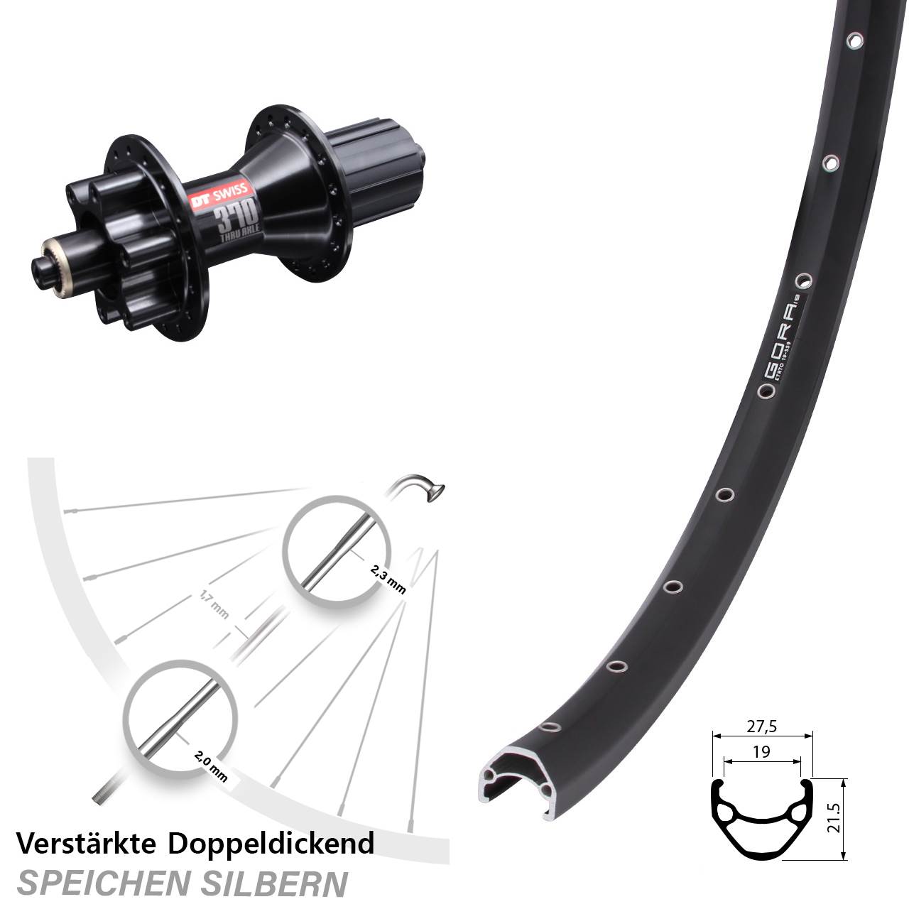 Hinterrad 6-Loch QR 28 Zoll Gora 19 DT Swiss 370 Hybrid 8-11 fach HG