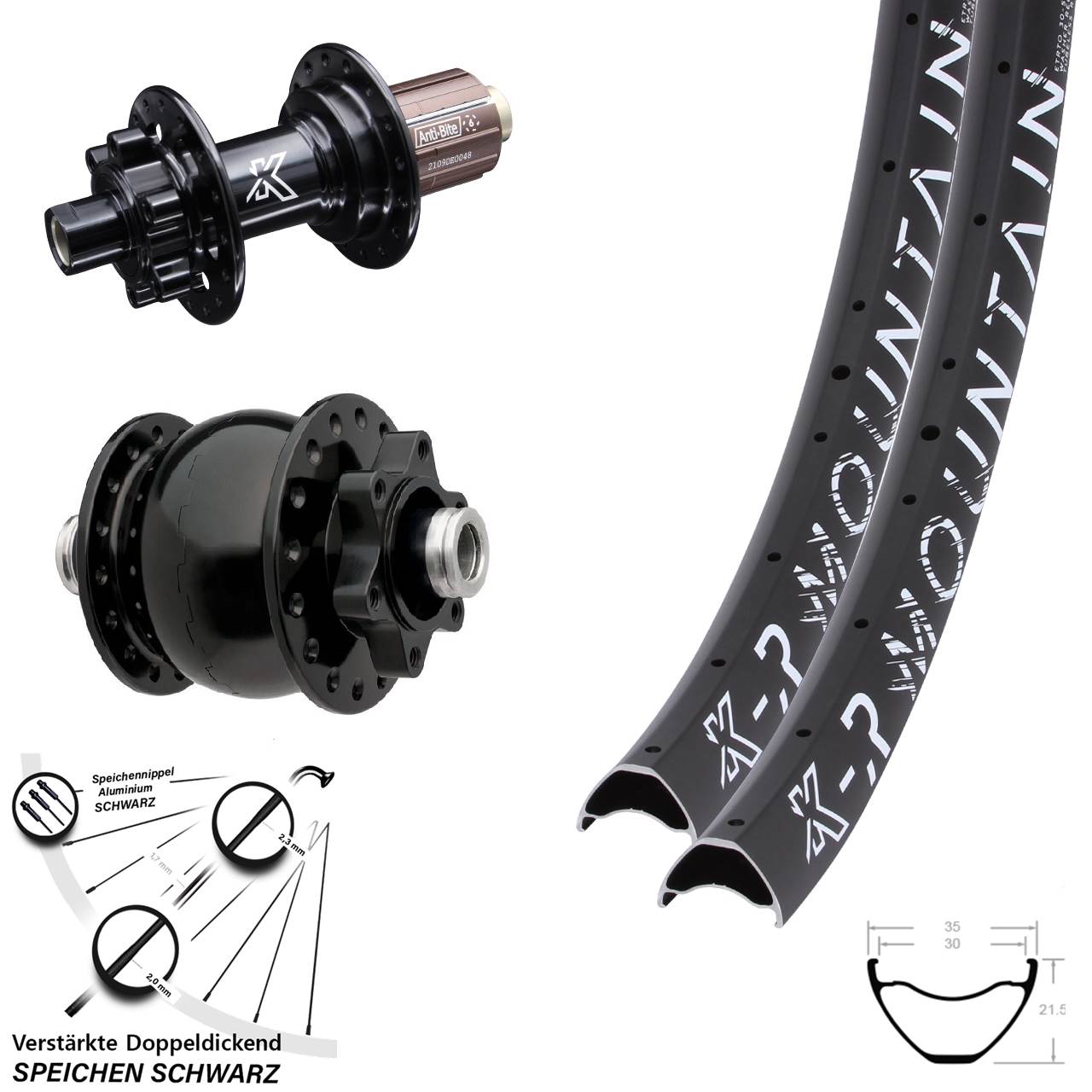6-Loch Laufradsatz 12x100/142 29 Zoll KX-MR Mountain Shimano Anti-Bite SON 28 8-12 fach