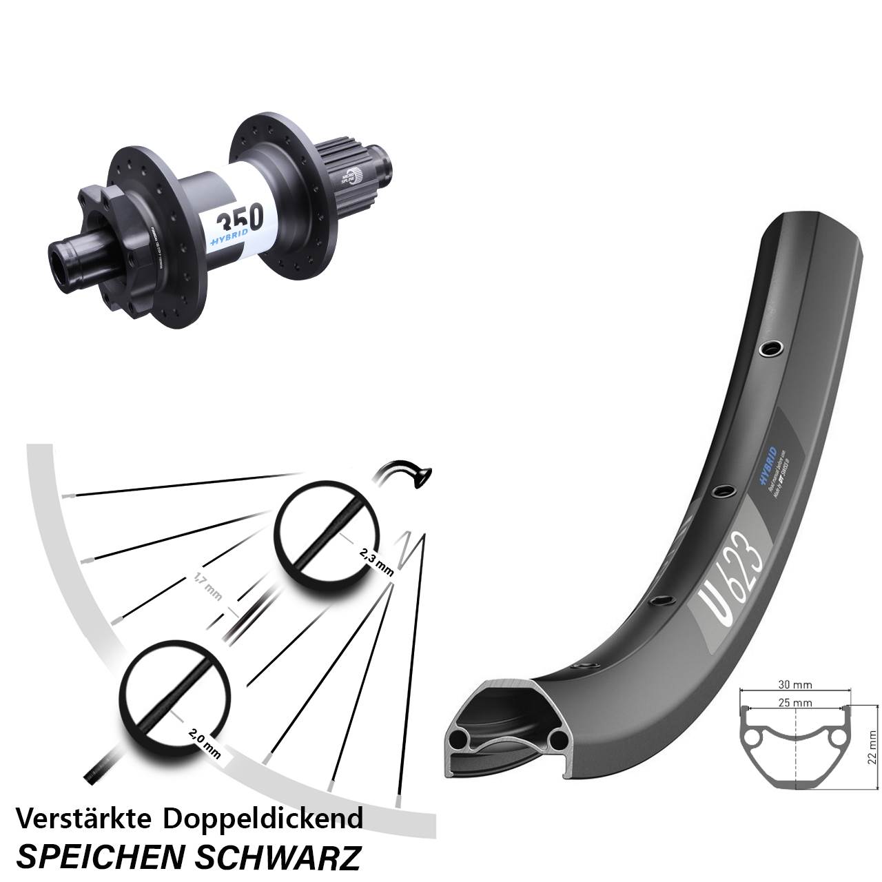 E-Bike U 623 DT Swiss 350 Hybrid Boost Micro Spline 12-fach 29 Zoll Hinterrad 6-Loch
