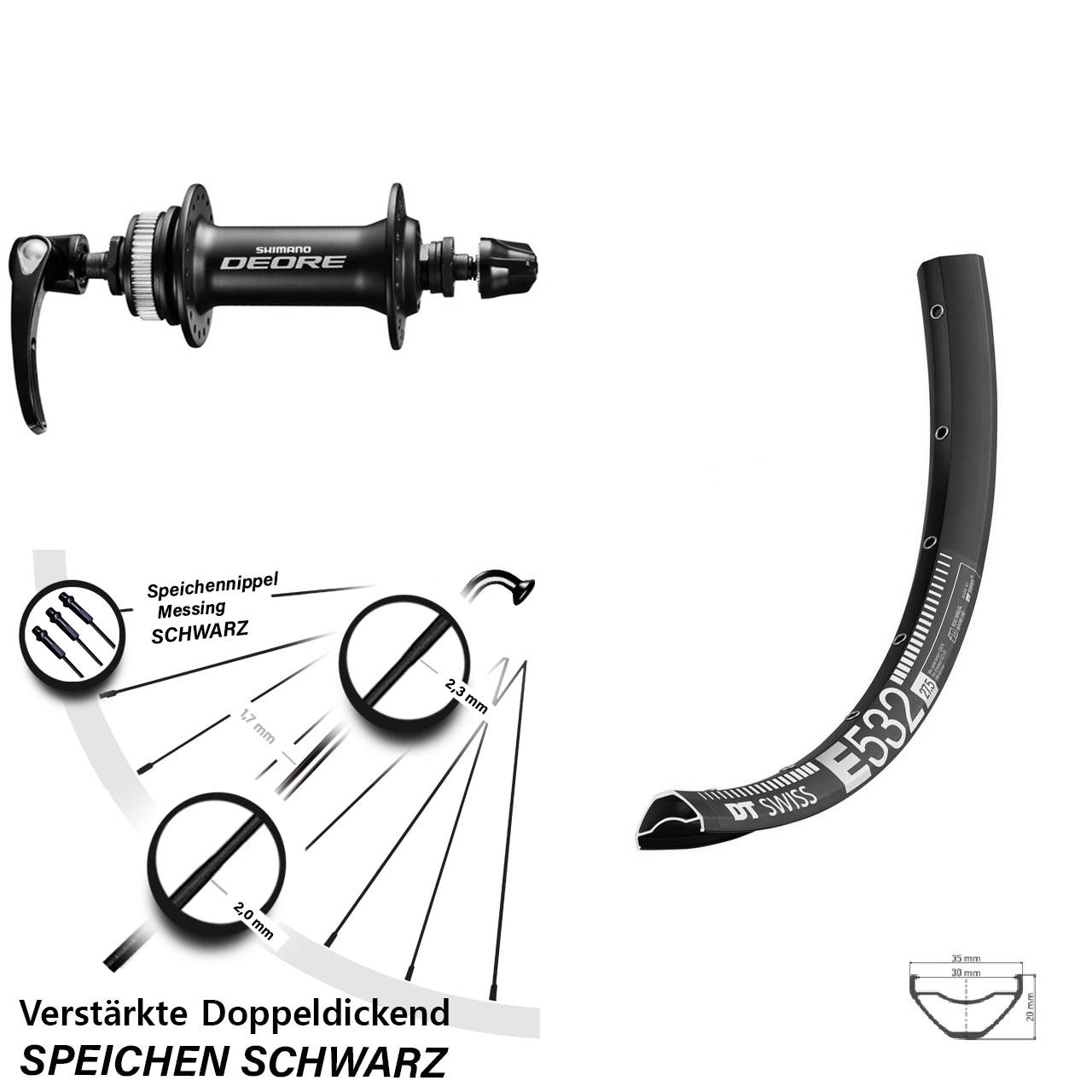 Centerlock Vorderrad QR 27,5 Zoll DT Swiss E532 Shimano Deore HB-M6000