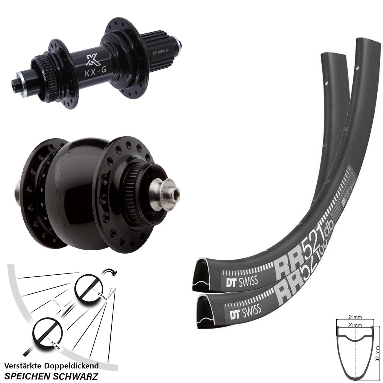 Laufradsatz Centerlock 28 Zoll DT Swiss RR521 KX-GS verstärkt SONdelux Micro Spline QR
