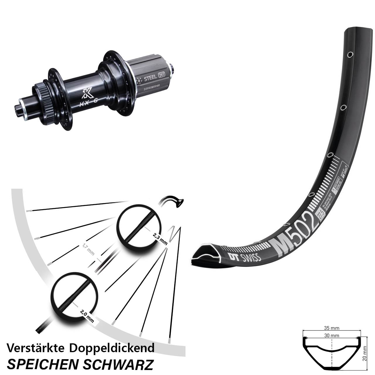 DT Swiss M502 KX-GS verstärkt 29 Zoll Centerlock Hinterrad QR 8-12 fach HG