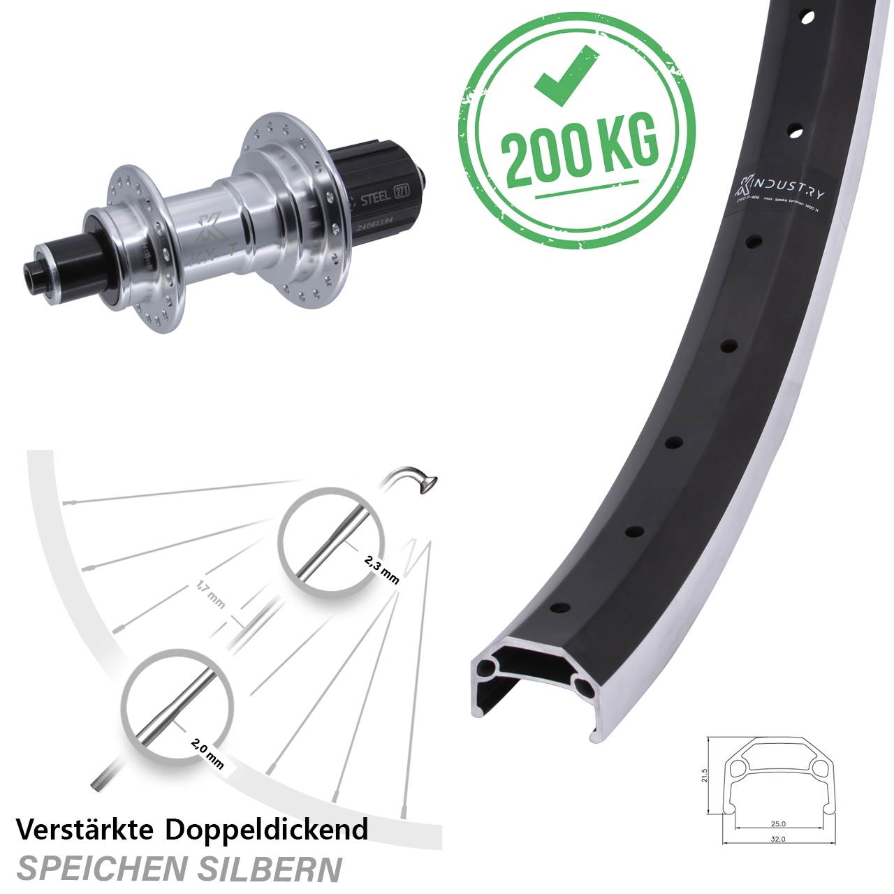 Hinterrad QR 26 Zoll Industry KX-TS Heavy Duty 8-12 fach HG