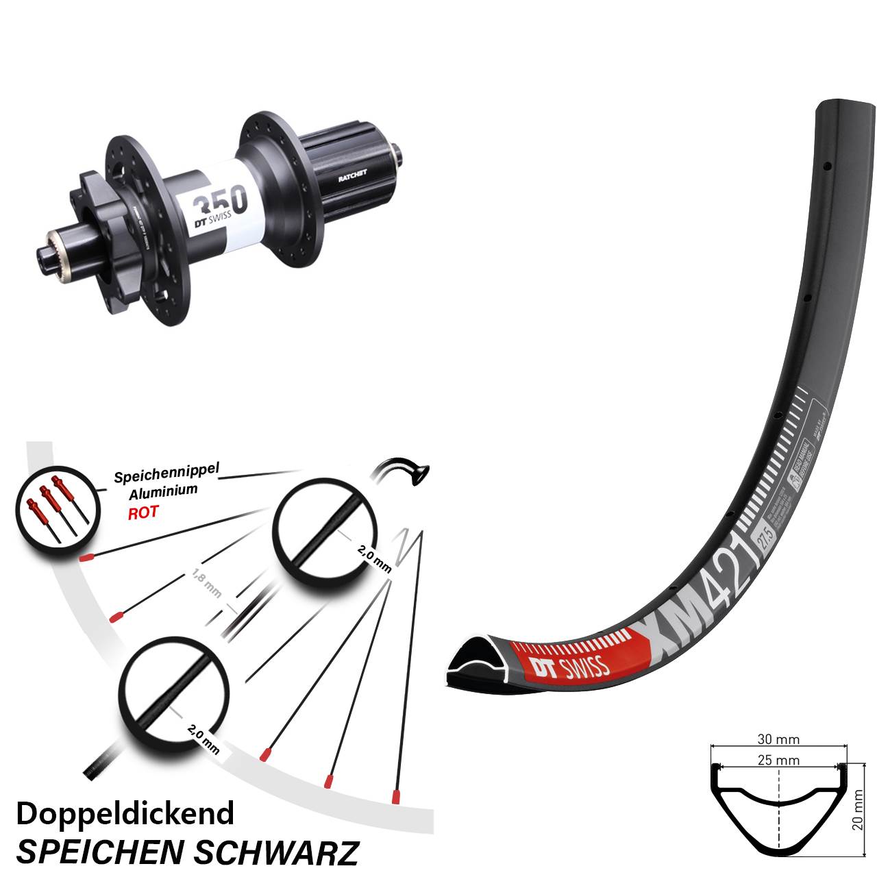 650B DT Swiss XM421-350 Boost Disc Hinterrad QR Boost 8-11 fach HG