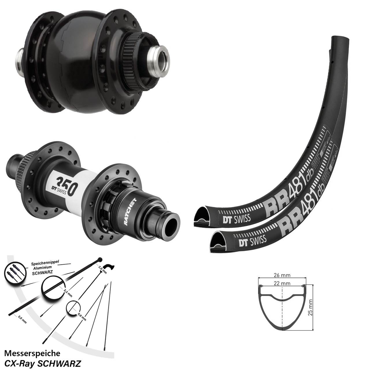 DT Swiss RR 481-350 Road SONdelux 28 Zoll Centerlock Laufradsatz 12x100/142 CX-Ray XDR
