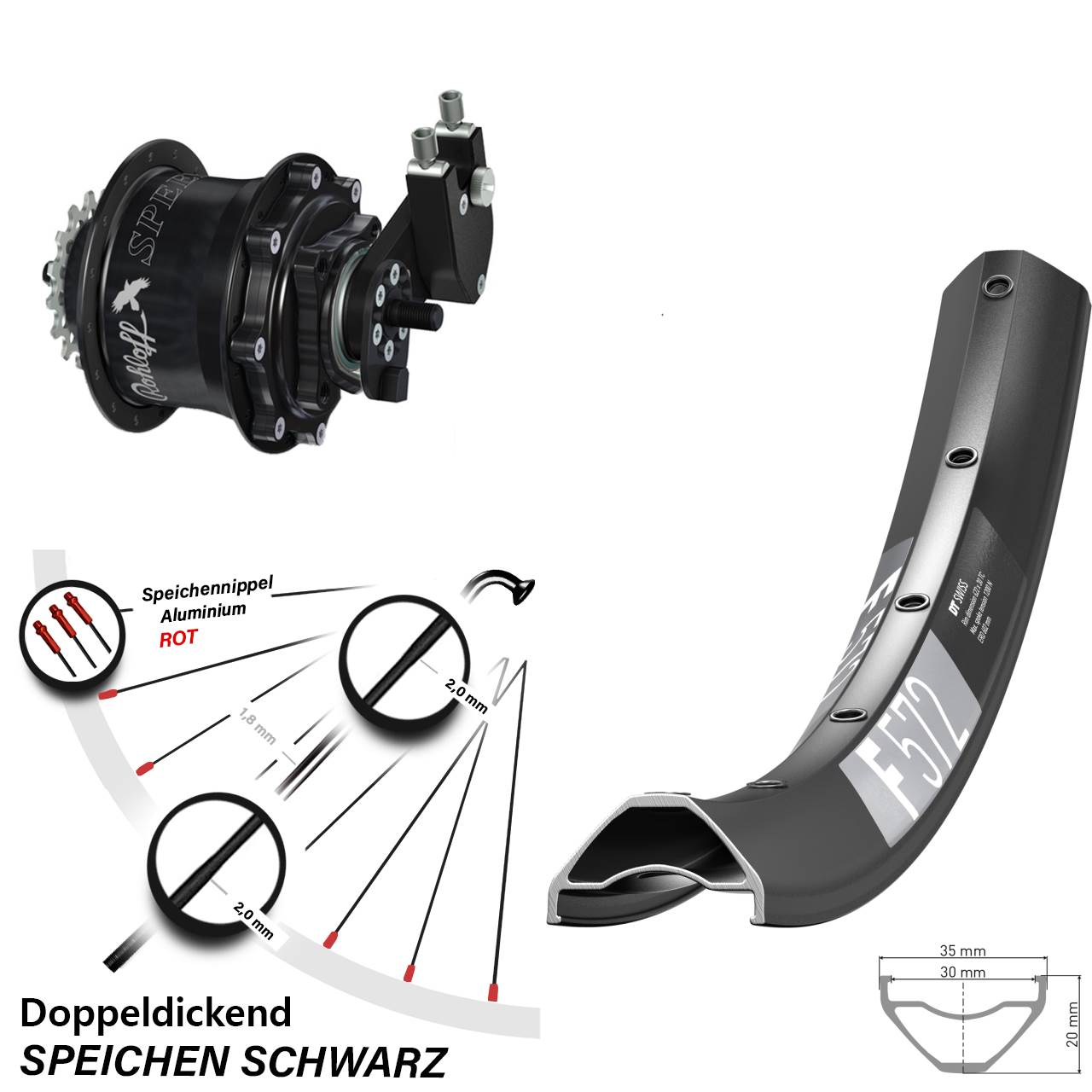 Hinterrad 27,5 Zoll DT Swiss F 572 Rohloff Speedhub 500/14 TS DB OEM Tandem schwarz