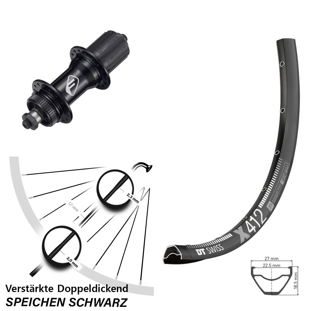 29 Zoll DT Swiss X 412 Formula CL52 Disc Hinterrad für Schnellspanner 8-11 fach