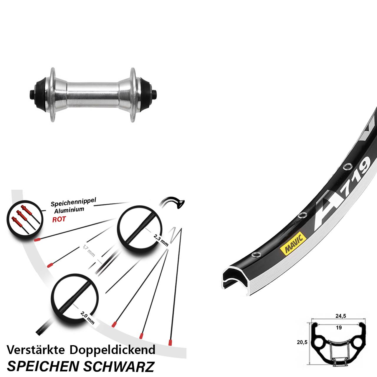 Mavic A 719 Formula FM21 28 Zoll Vorderrad QR