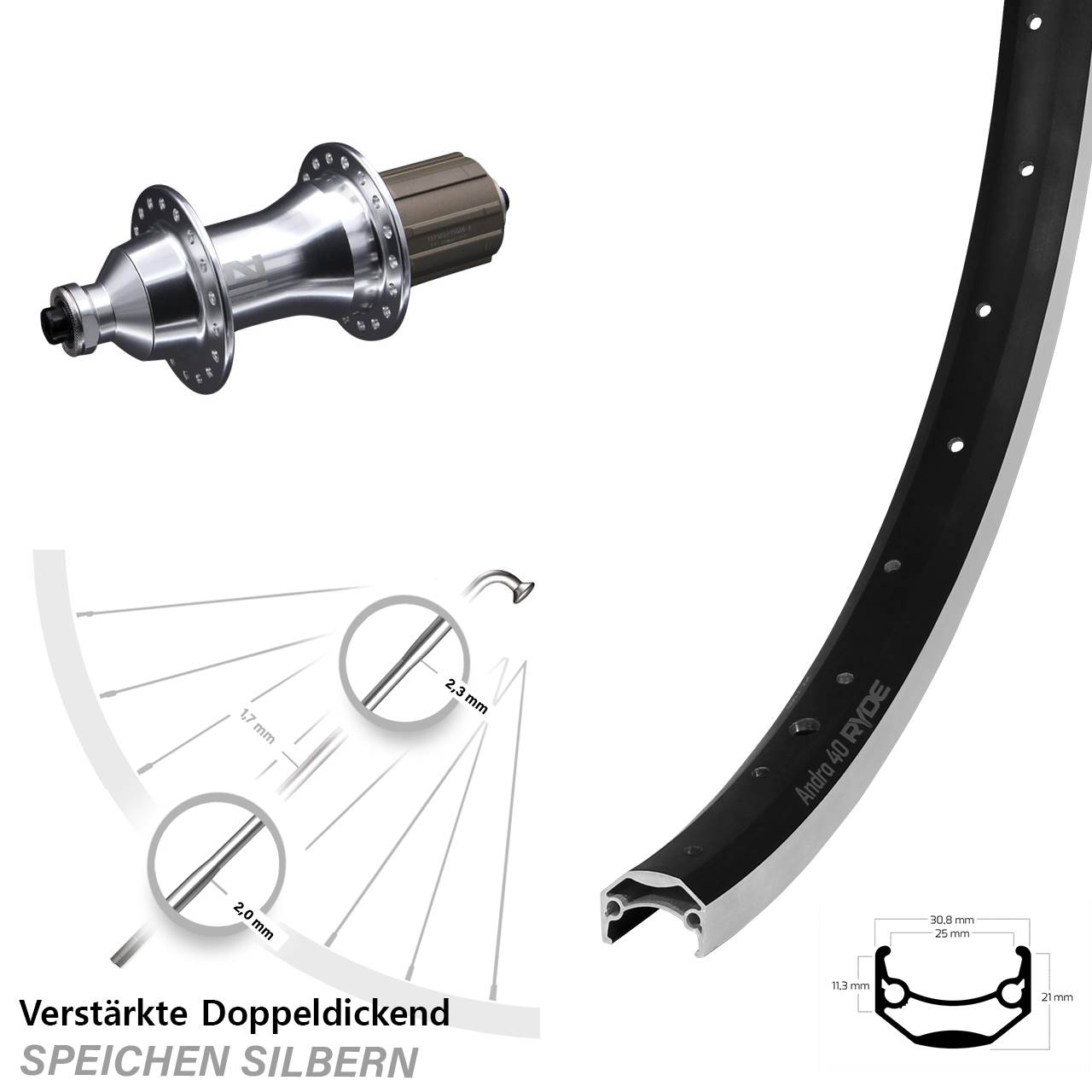 Ryde Andra 40 Novatec F162 28 Zoll Laufrad hinten für Schnellspanner 8-12 fach HG