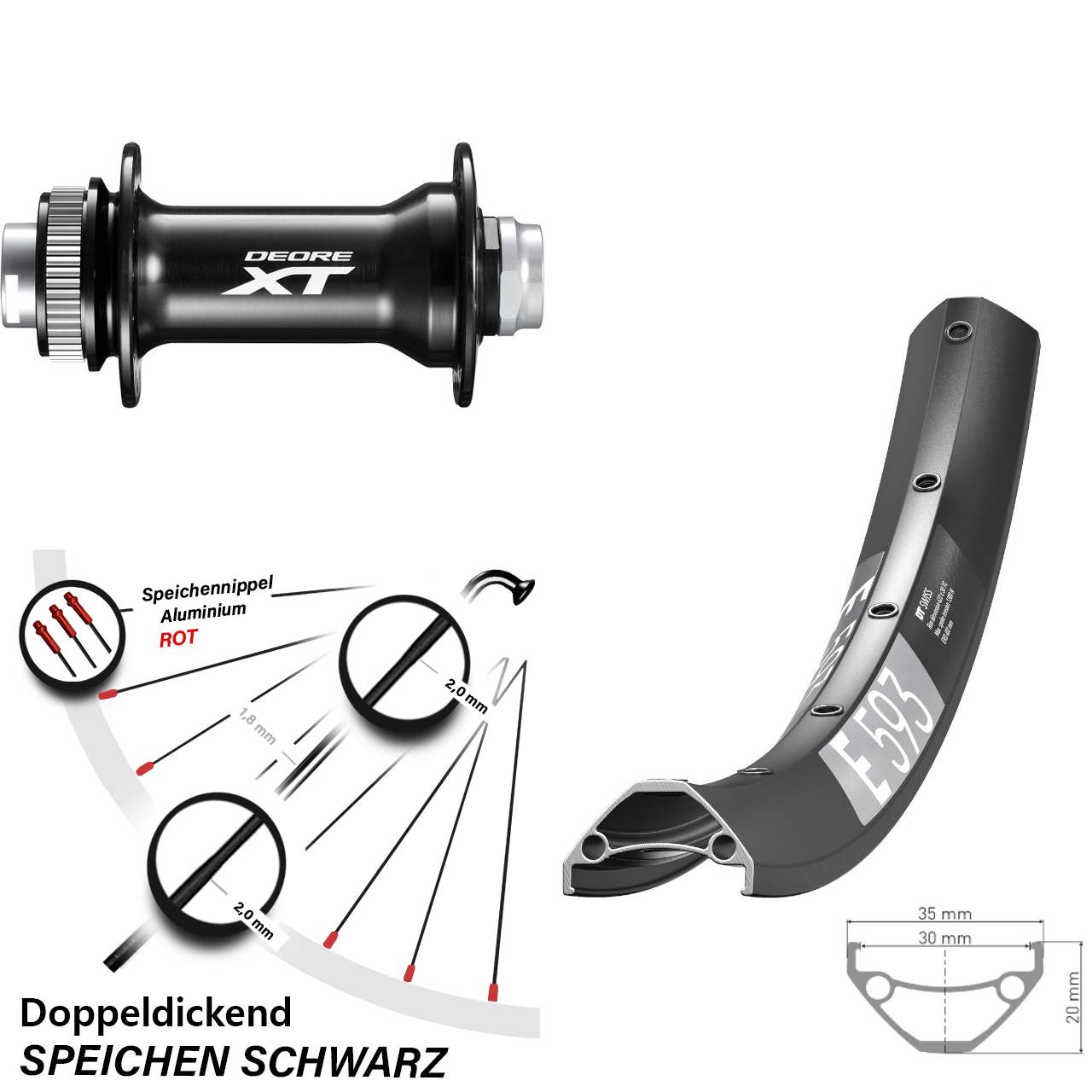 Disc Laufrad 27,5 Zoll DT Swiss E 593 Shimano HB-M8010-B 15x110 Boost