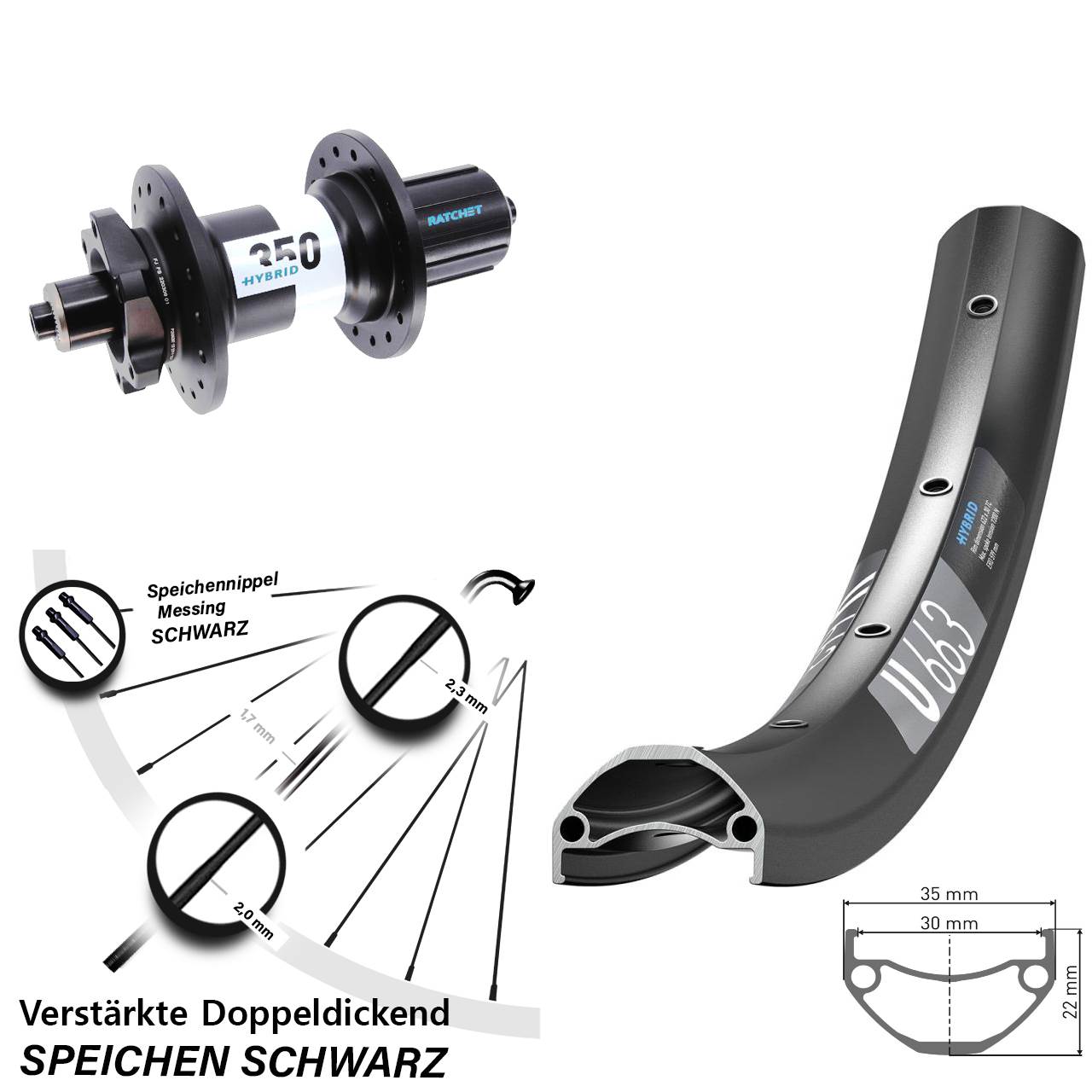 27,5 Zoll Hinterrad DT Swiss U663-350 Hybrid 8-11 fach HG 5x141 Boost 6-Loch
