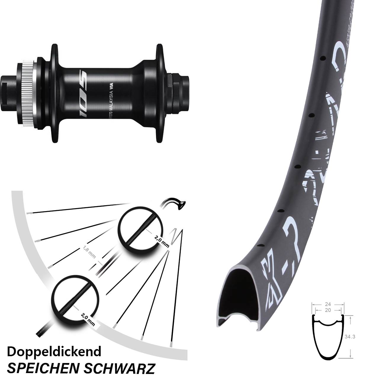 28 Zoll KX-R Road Shimano HB-R7070 Disc Vorderrad 12x100