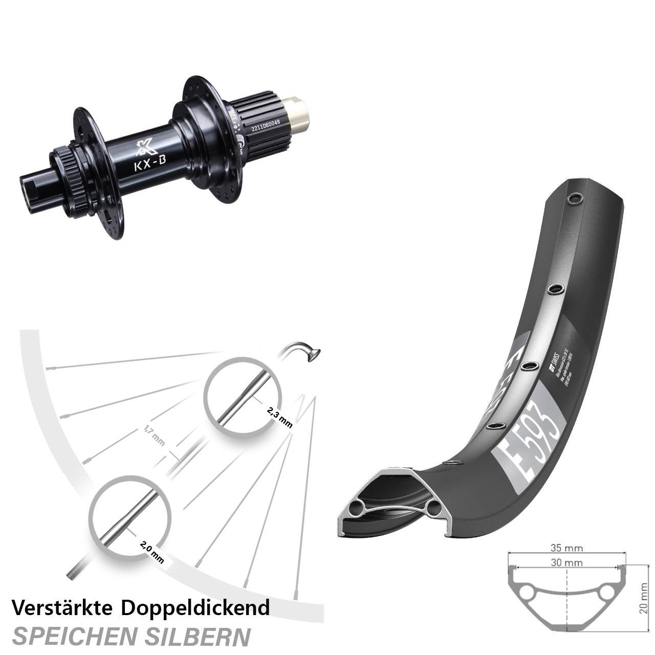 Disc Laufrad 29 Zoll DT Swiss E593 KX-B Micro Spline 12x148 Boost
