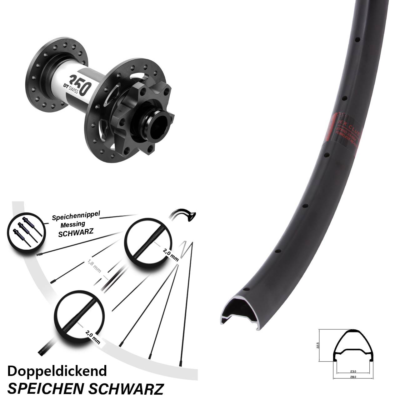 Laufrad 27,5 Zoll KX Clue DT Swiss 350 15x110 6-Loch