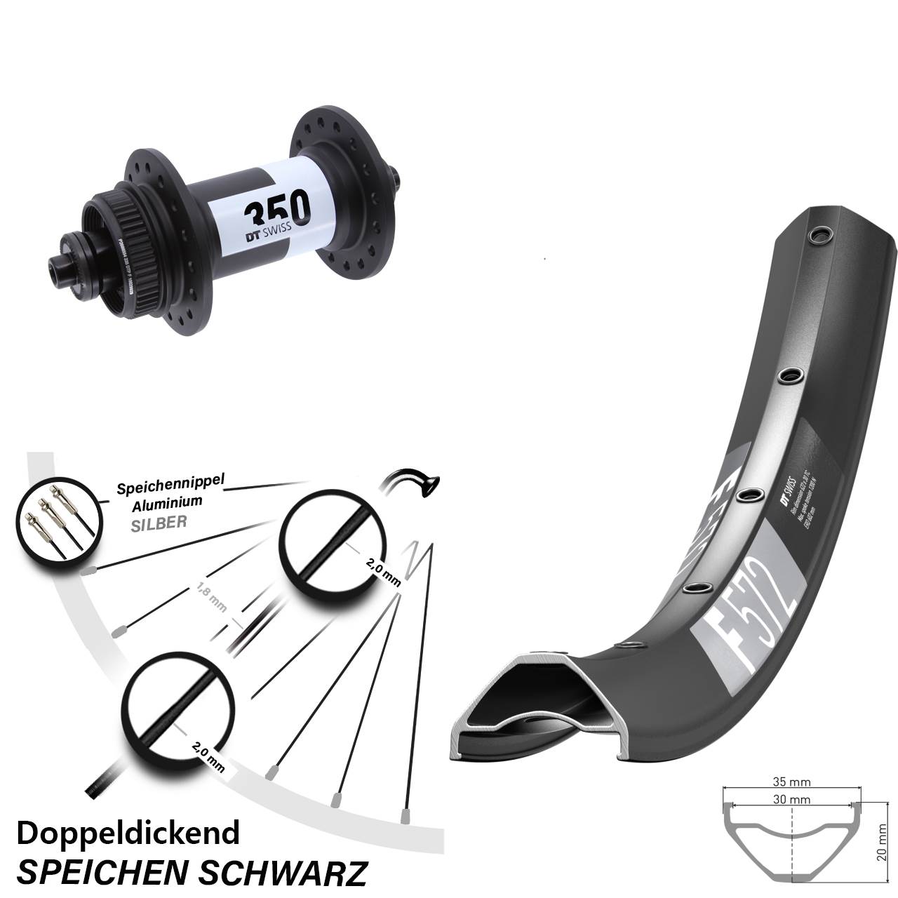 29 Zoll DT Swiss F572-350 Centerlock Vorderrad QR