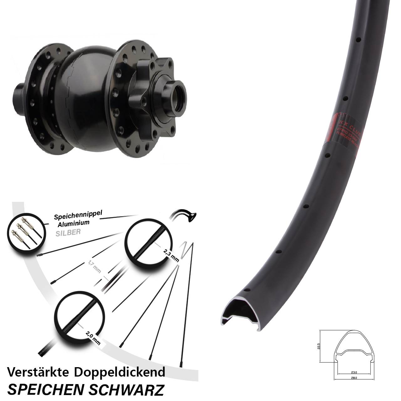 Nabendynamovorderrad 6-Loch 27,5 Zoll KX Clue SON 28 15x110 Boost