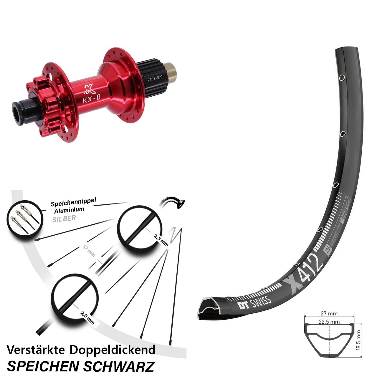 DT Swiss X412 KX-B rot 29 Zoll Disc Laufrad 12x148 Micro Spline