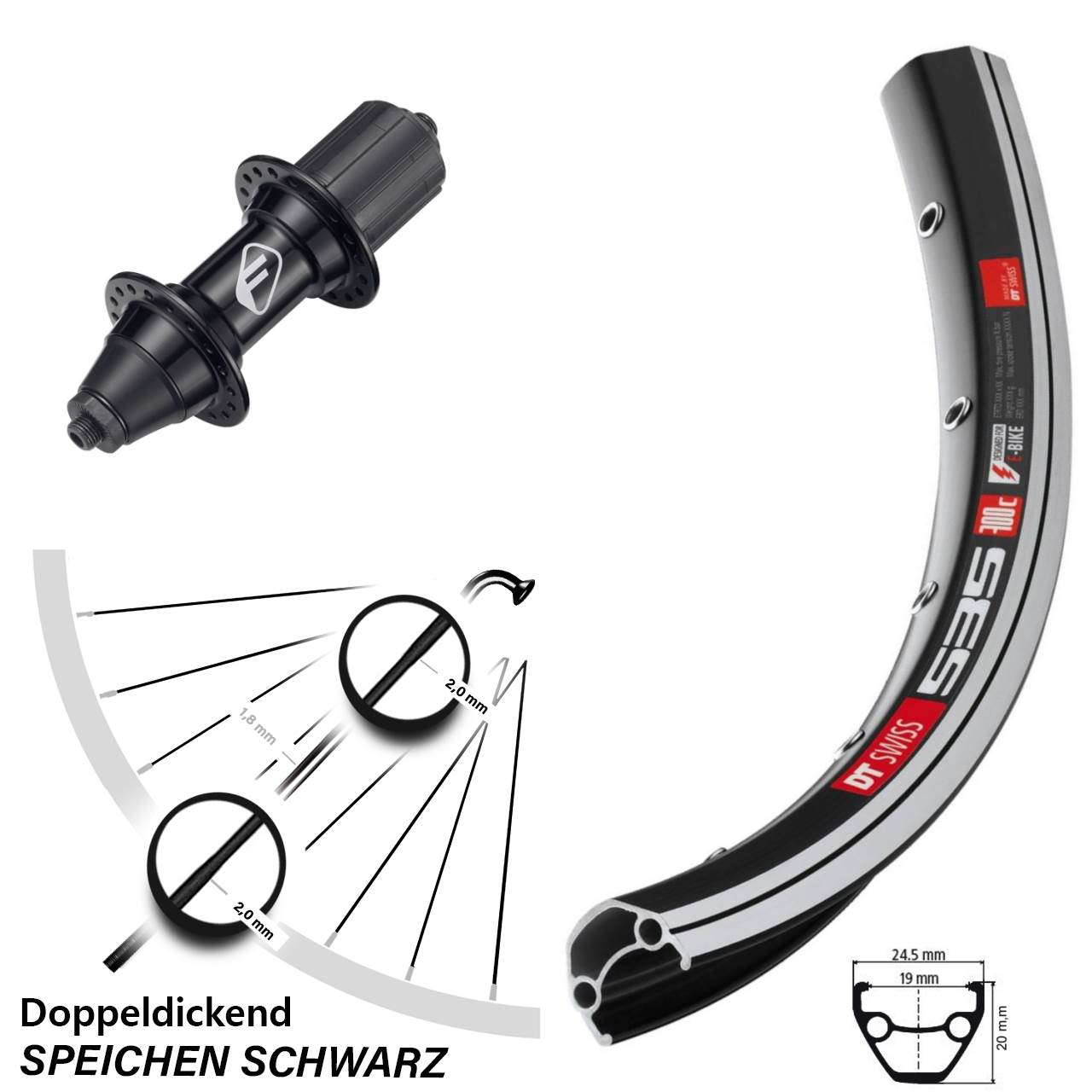 26 Zoll DT Swiss 535 Formula FM32 Hinterrad QR 7 fach