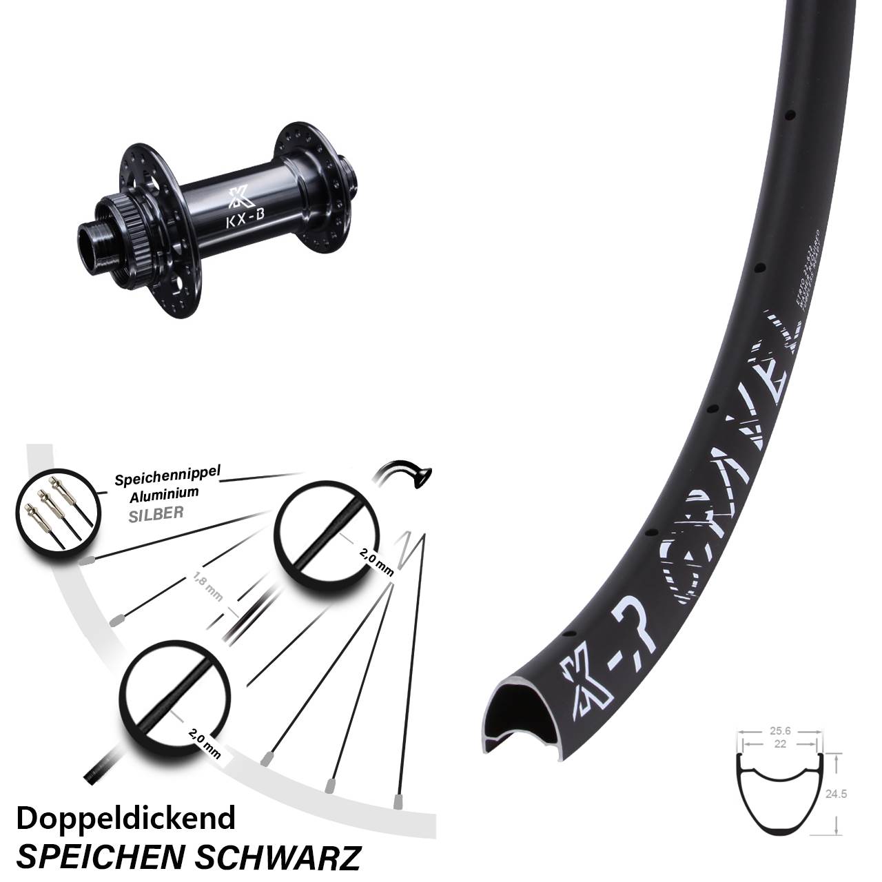 28 Zoll KX-BR Gravel Disc Vorderrad 15x110 Boost