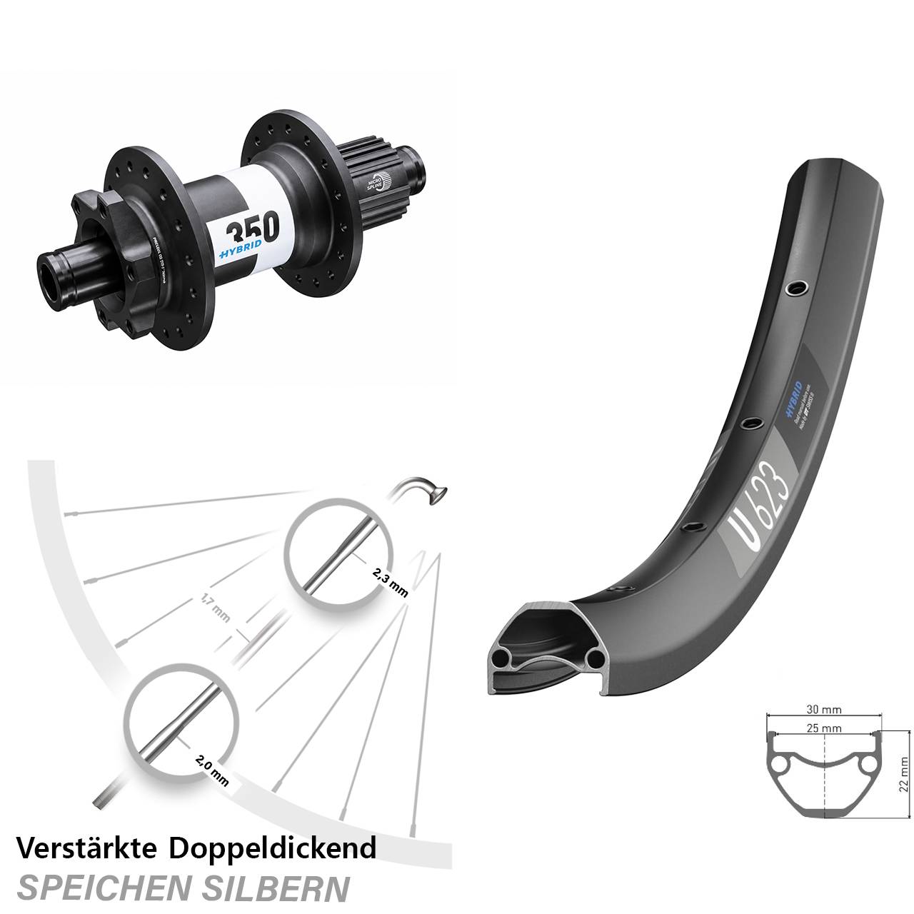 E-Bike U 623 DT Swiss 350 Hybrid Boost Micro Spline 12-fach 29 Zoll Hinterrad 6-Loch