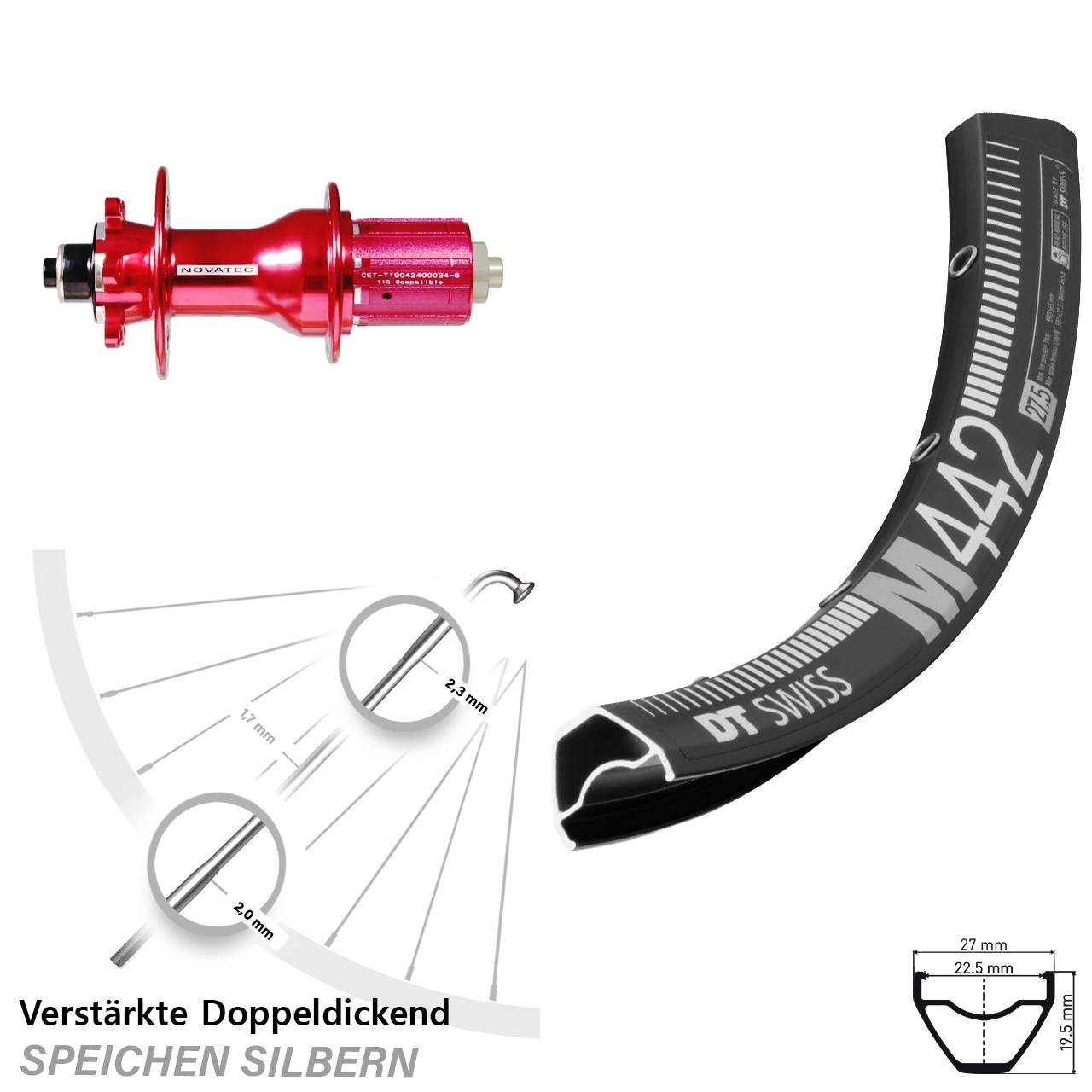 DT Swiss M 442 Novatec D792SB 29 Zoll Disc Laufrad QR 8-12 fach