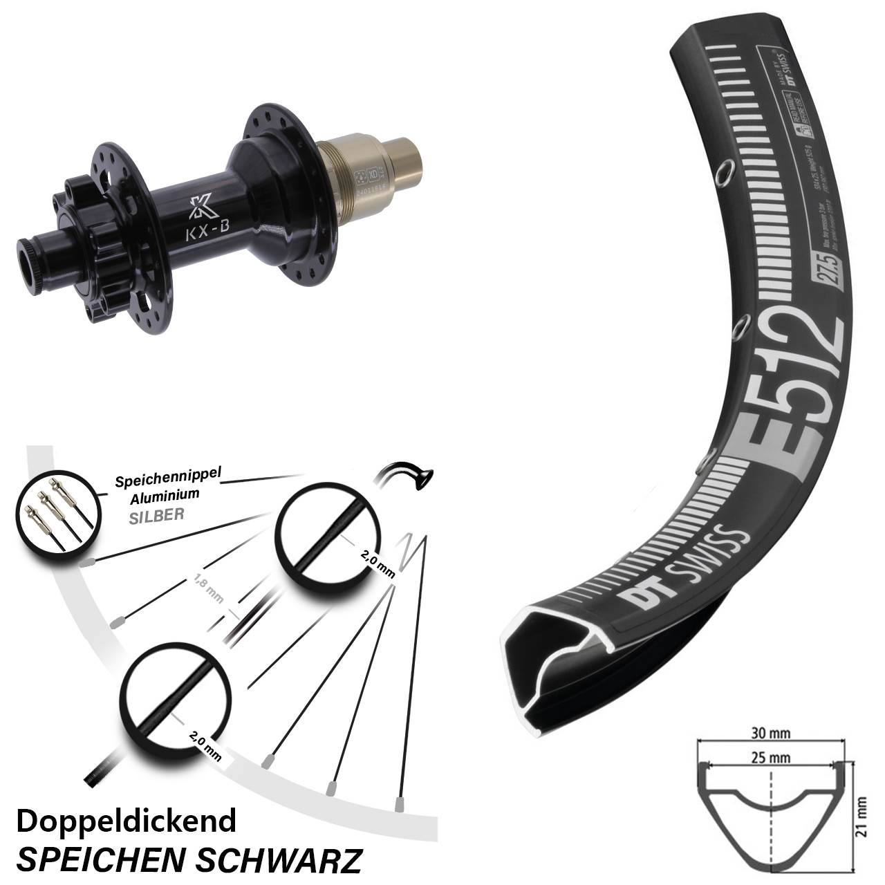 DT Swiss E 512 27,5 Zoll Hinterrad KX-B 6-Loch XD 12x148