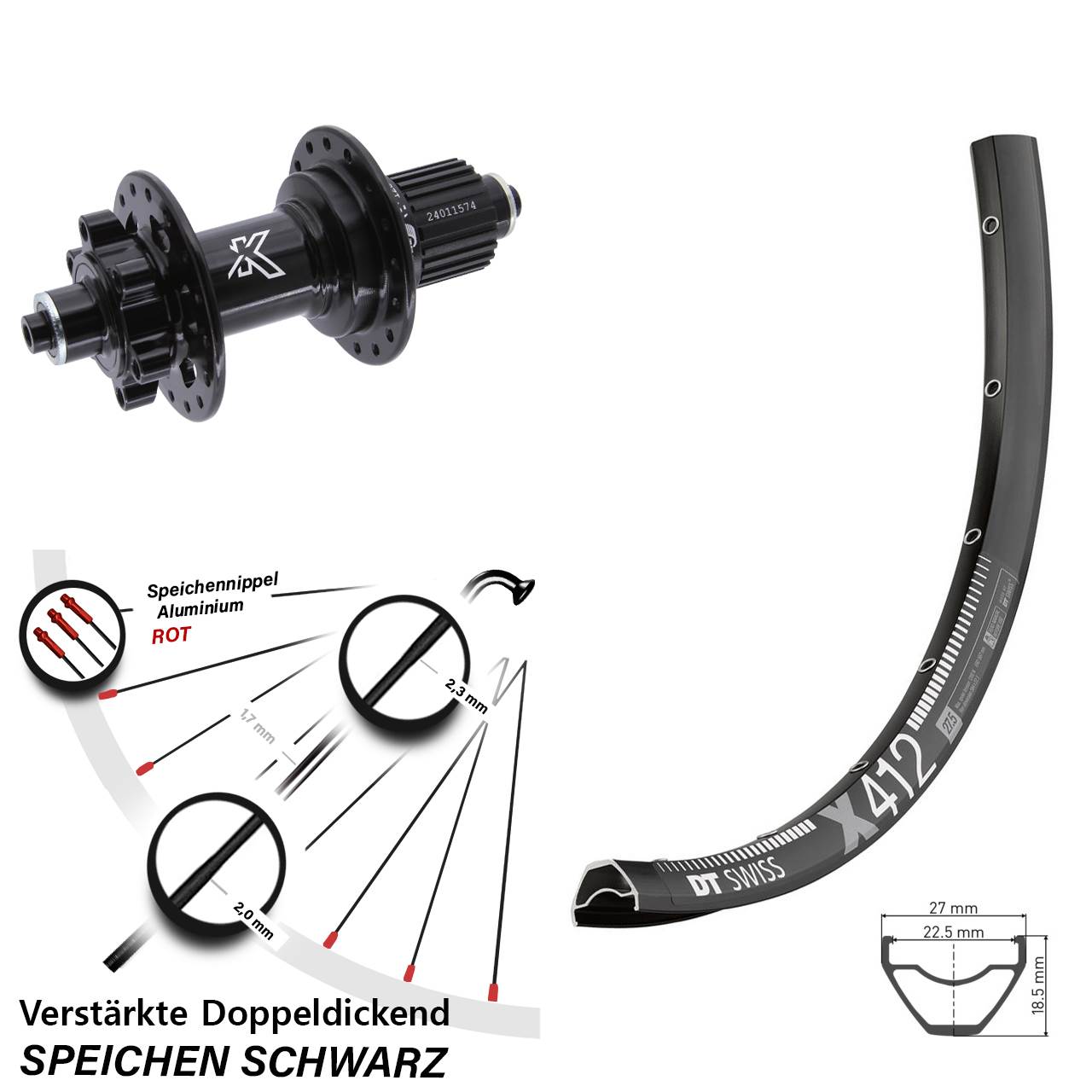 DT Swiss X 412 KX-M 29 Zoll Hinterrad 6-Loch für Schnellspanner Micro Spline