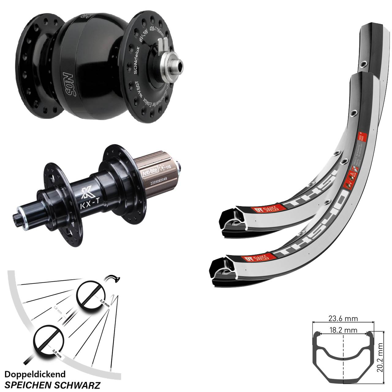 Laufradsatz 28 Zoll DT Swiss TK540 KX-T SON delux wide body 8-11 fach HG QR