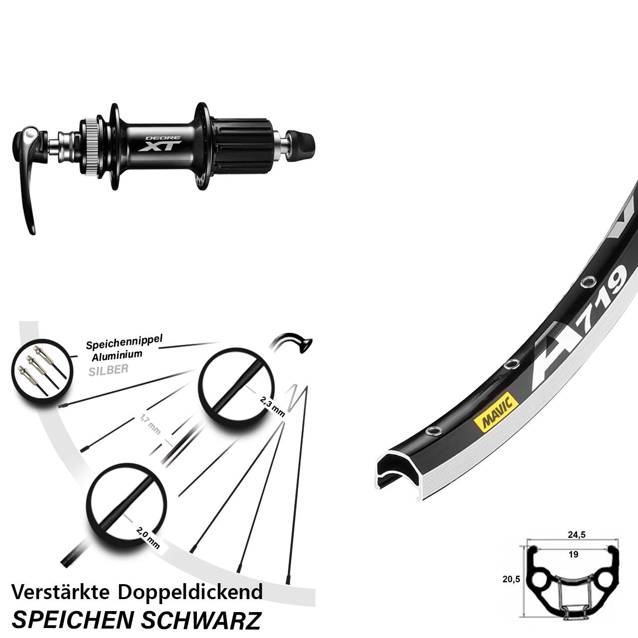 Disc Hinterrad QR 28 Zoll Mavic A719 Shimano XT 8-11 fach HG