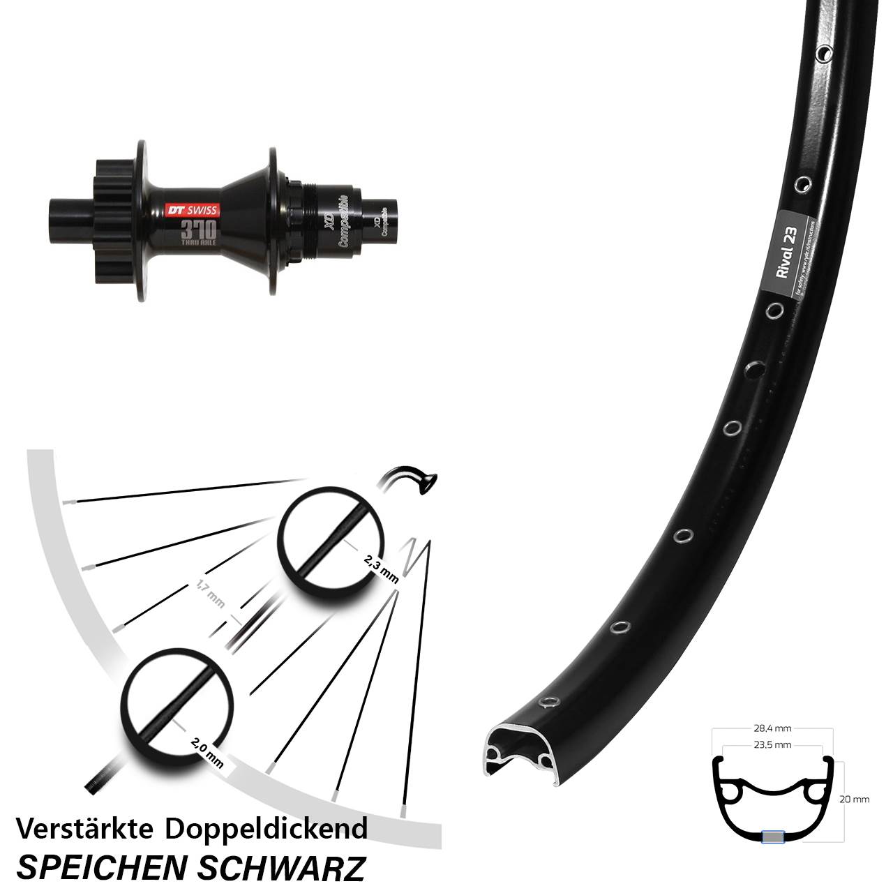 650B Hinterrad Ryde Rival 23 DT Swiss 370 Disc Sram XD 12x142