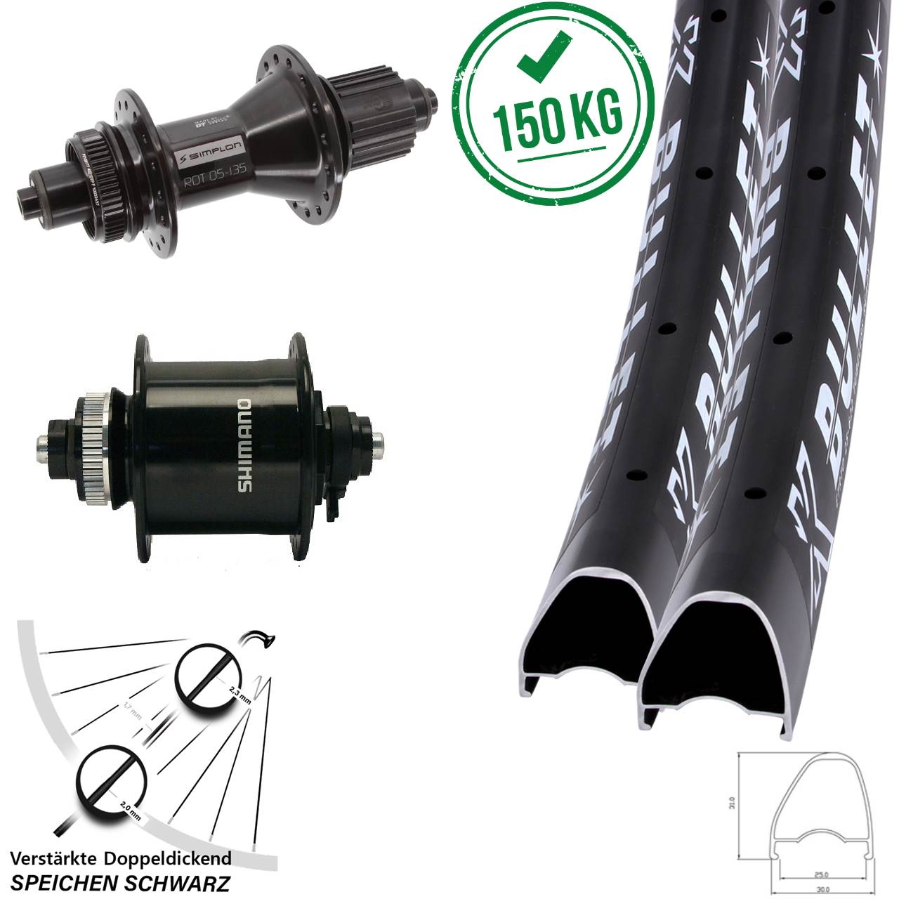 Disc Laufradsatz 29 Zoll KX Bullet OS DT Swiss 370 Hybrid Shimano DH-UR700 Micro Spline QR