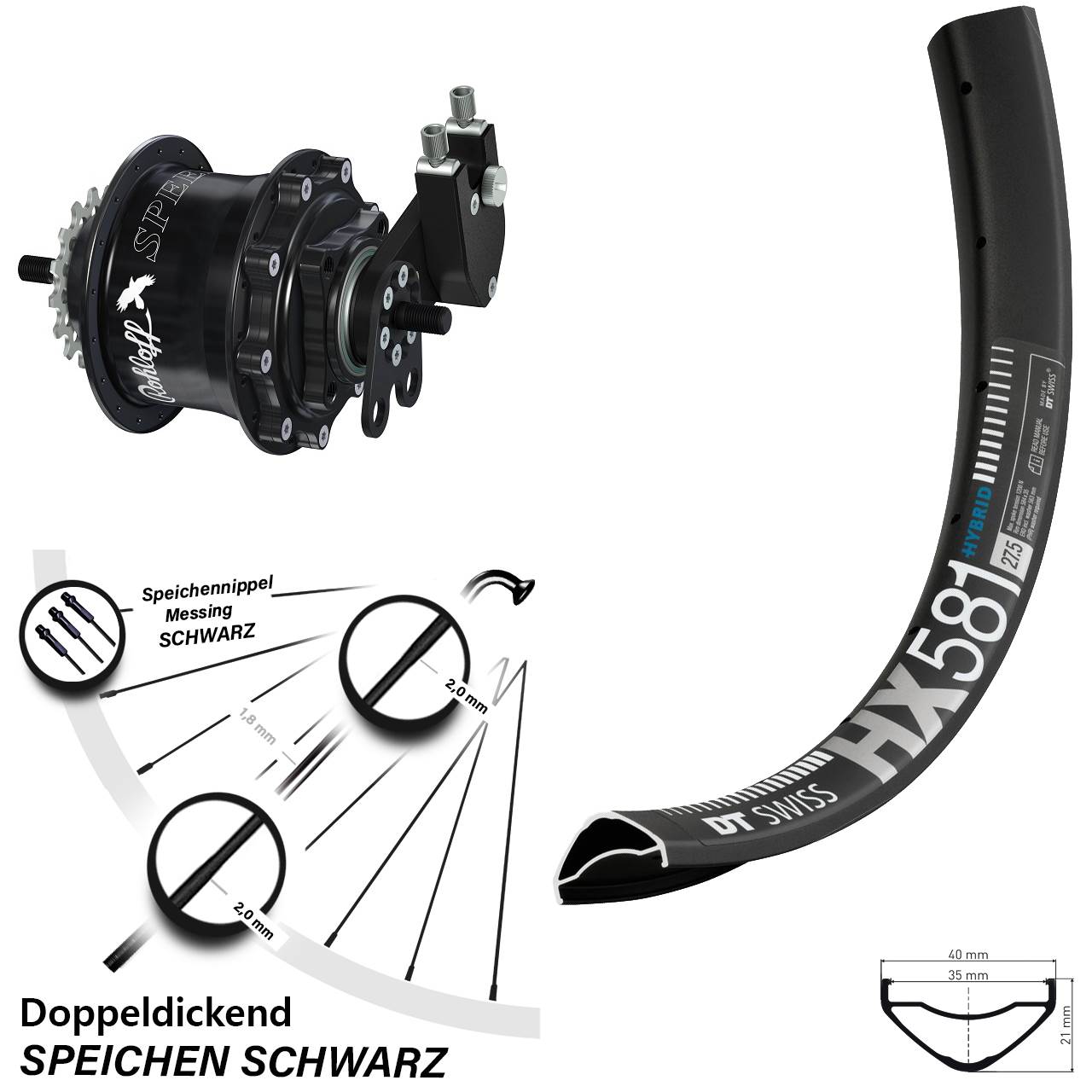 Disc Laufrad 27,5 Zoll DT Swiss HX 581 Rohloff Speedhub TS DB