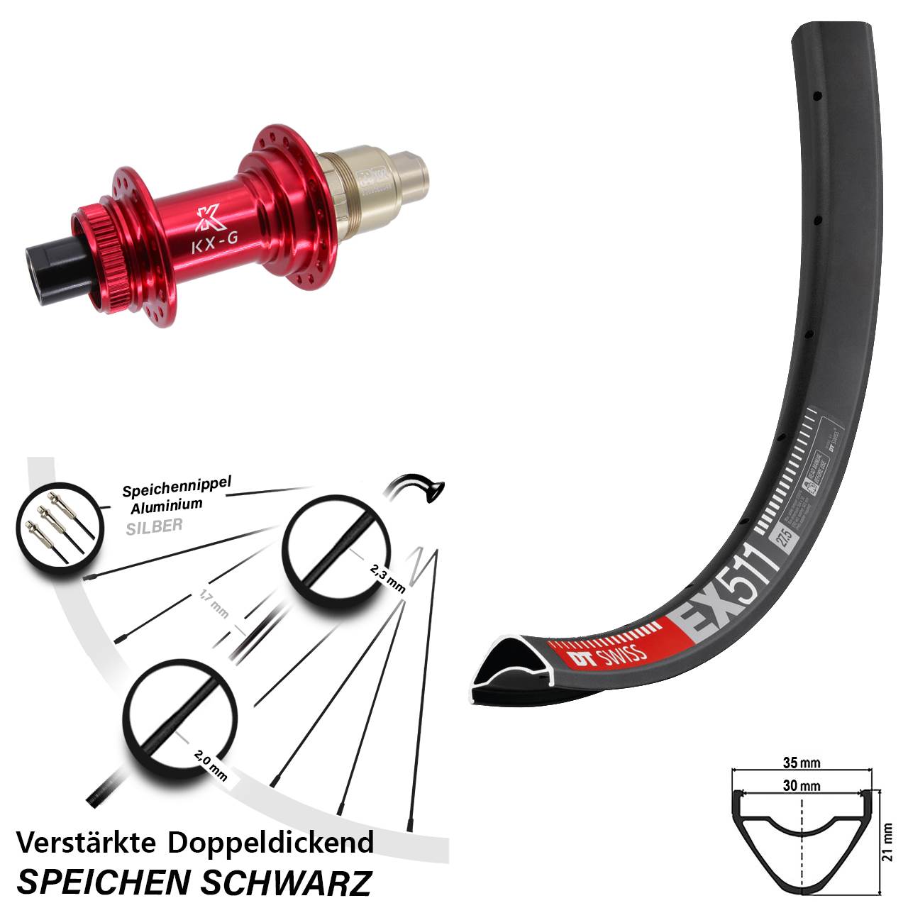 Disc Laufrad 27,5 Zoll DT Swiss EX 511 KX-G rot XDR 12x142
