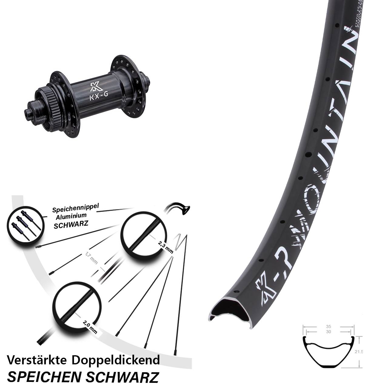 KX-R Mountain Sapim E-Light 27,5 Zoll Vorderrad Centerlock QR