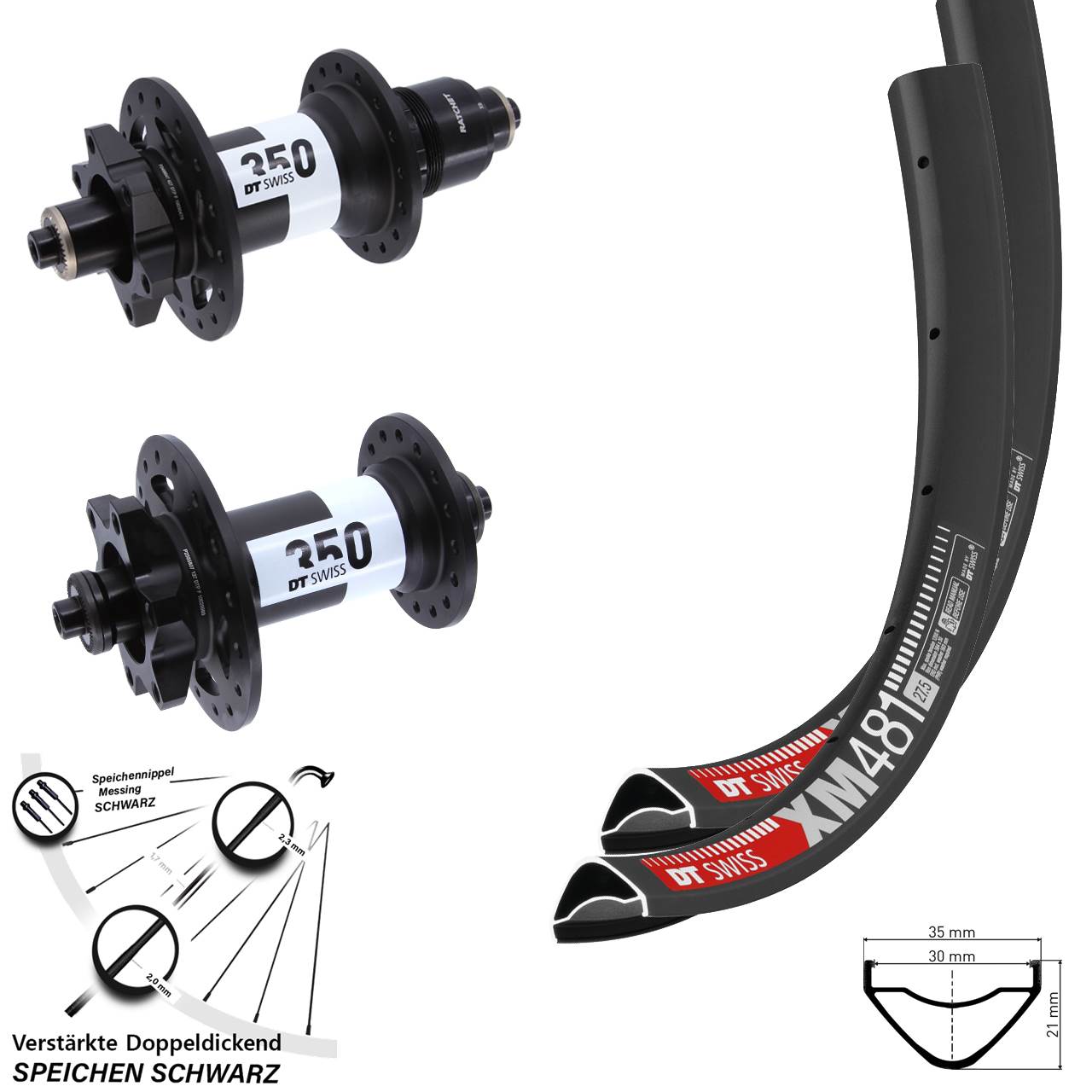27,5 Zoll DT Swiss XM 481 350 6-Loch Laufradsatz QR SRAM XD