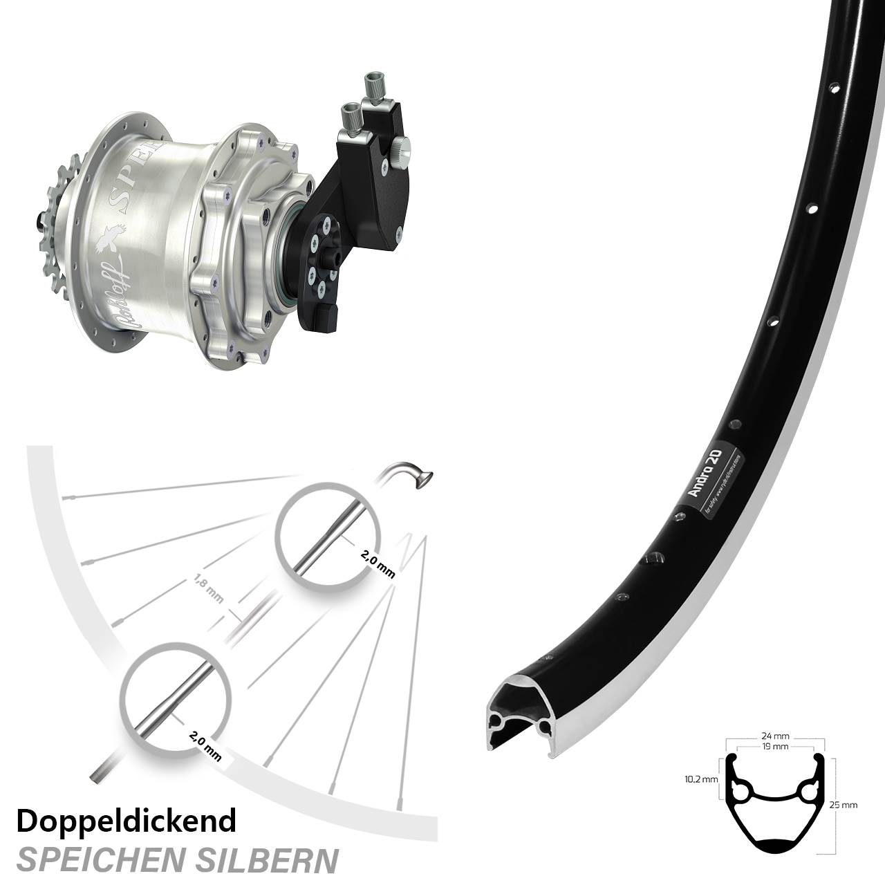 Rohloff Speedhub CC OEM DB Ryde Andra 20 Laufrad 28 Zoll