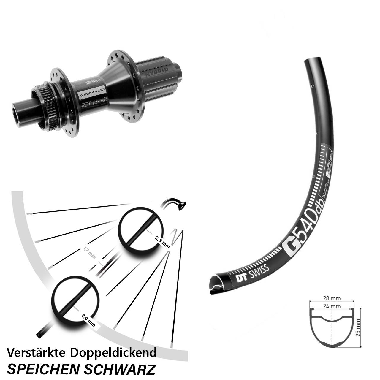 Disc Hinterrad 28 Zoll DT Swiss G540-370 Hybrid 8-11 fach HG 12x142