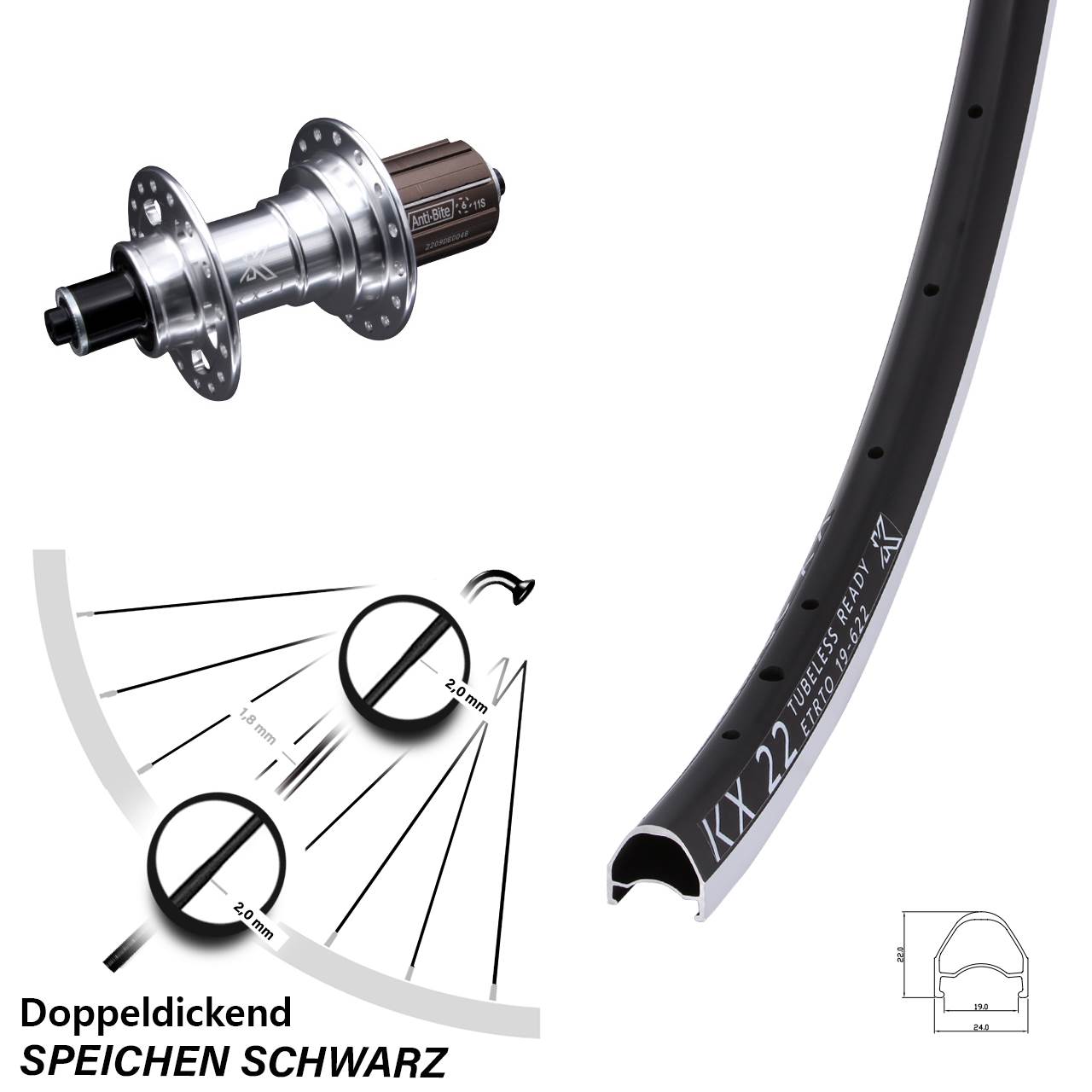 KX 22 KX-T 28 Zoll Hinterrad für Schnellspanner 8-12 fach