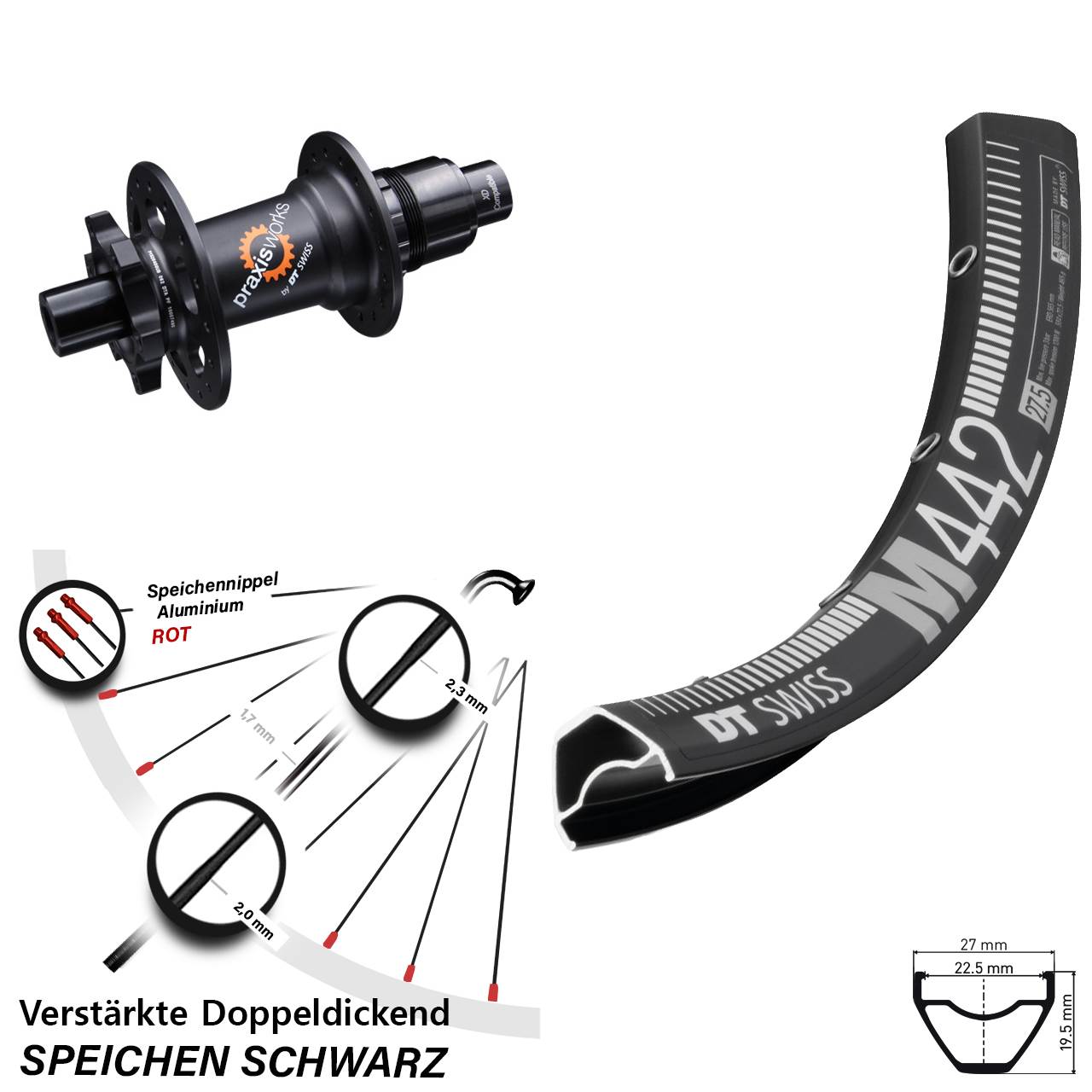 Disc Laufrad 29 Zoll DT Swiss M442-350 Ratchet 36 SRAM XD 12x142