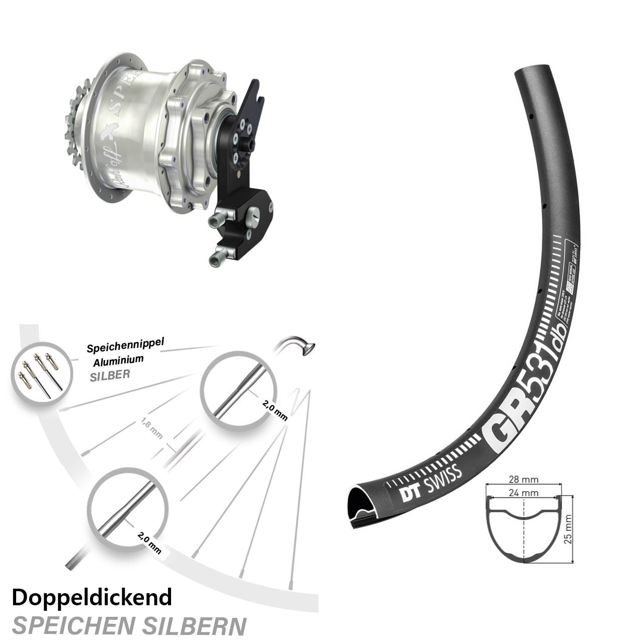 28-29 Zoll DT Swiss GR531 Rohloff Speedhub CC DB OEM2 Tandem