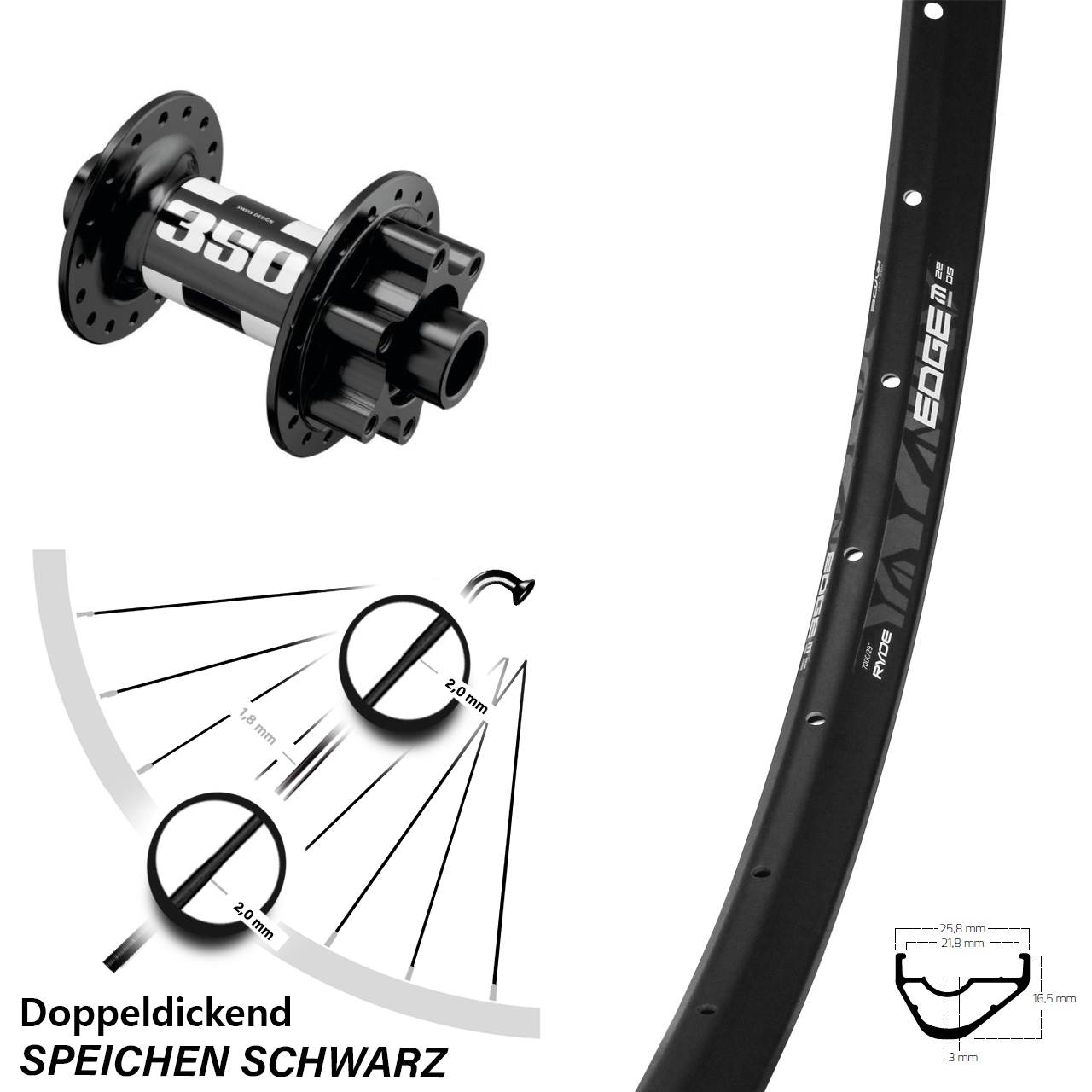 Boost 6-Loch Vorderrad 15x110 28-29 Zoll Ryde Edge M22 OS DT Swiss 350